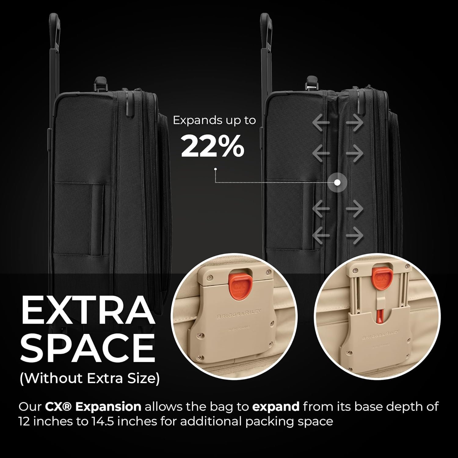 Briggs & Riley 26" Medium Expandable Spinner - Checked Luggage for Travel, Suitcases with Wheels, Softside Rolling Bag for Men & Women, Self-Repairing Zipper - Baseline Collection, Black - Image 3