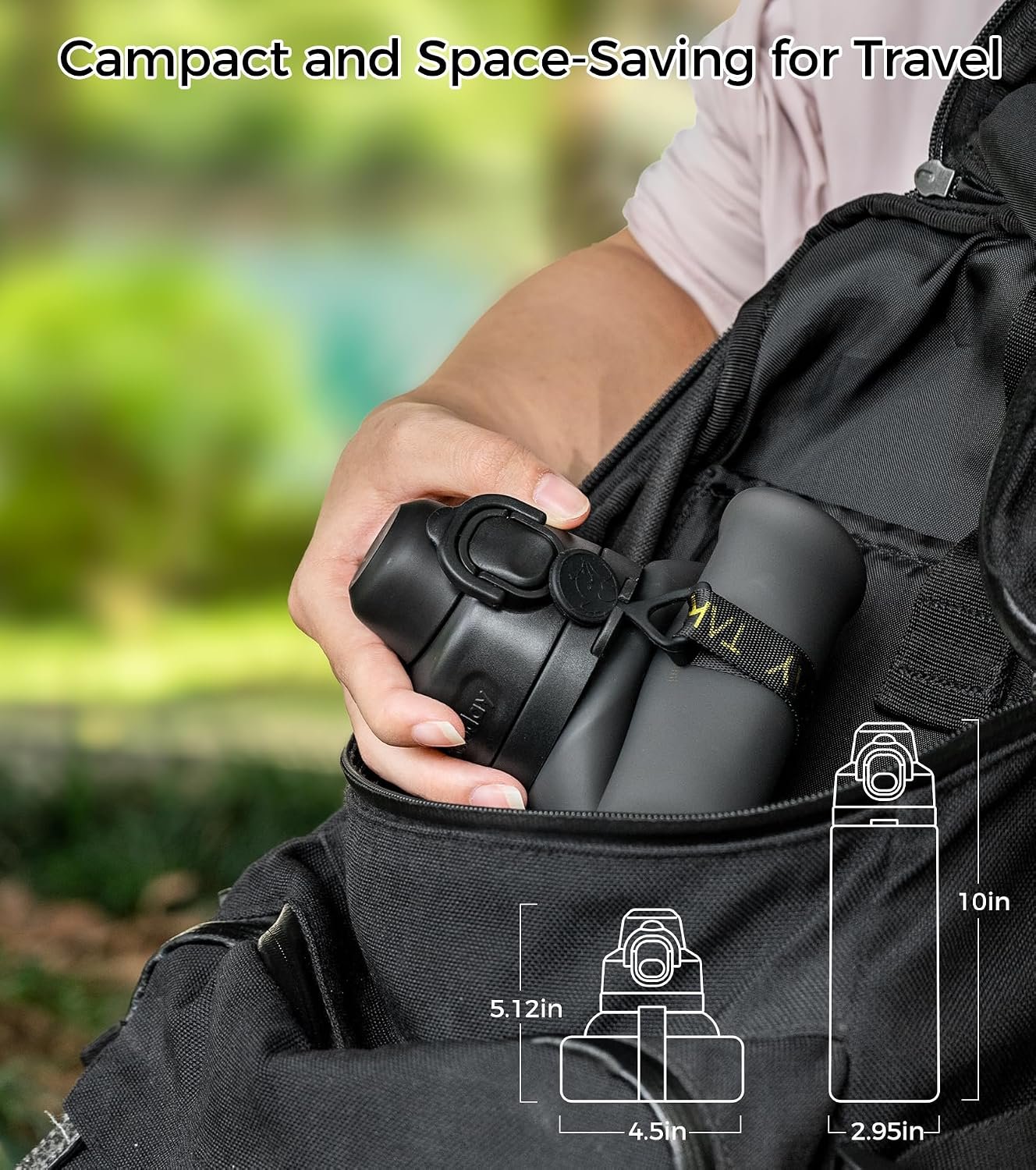 TakeToday Collapsible Water Bottles 21oz (600mL), Foldable Platinum Silicone Travel Water Bottle with Straw & Carry Strap, Leak-Resistant Screw Lid, Wide Mouth, BPA-Free for Hiking, Camping, Travel - Image 5