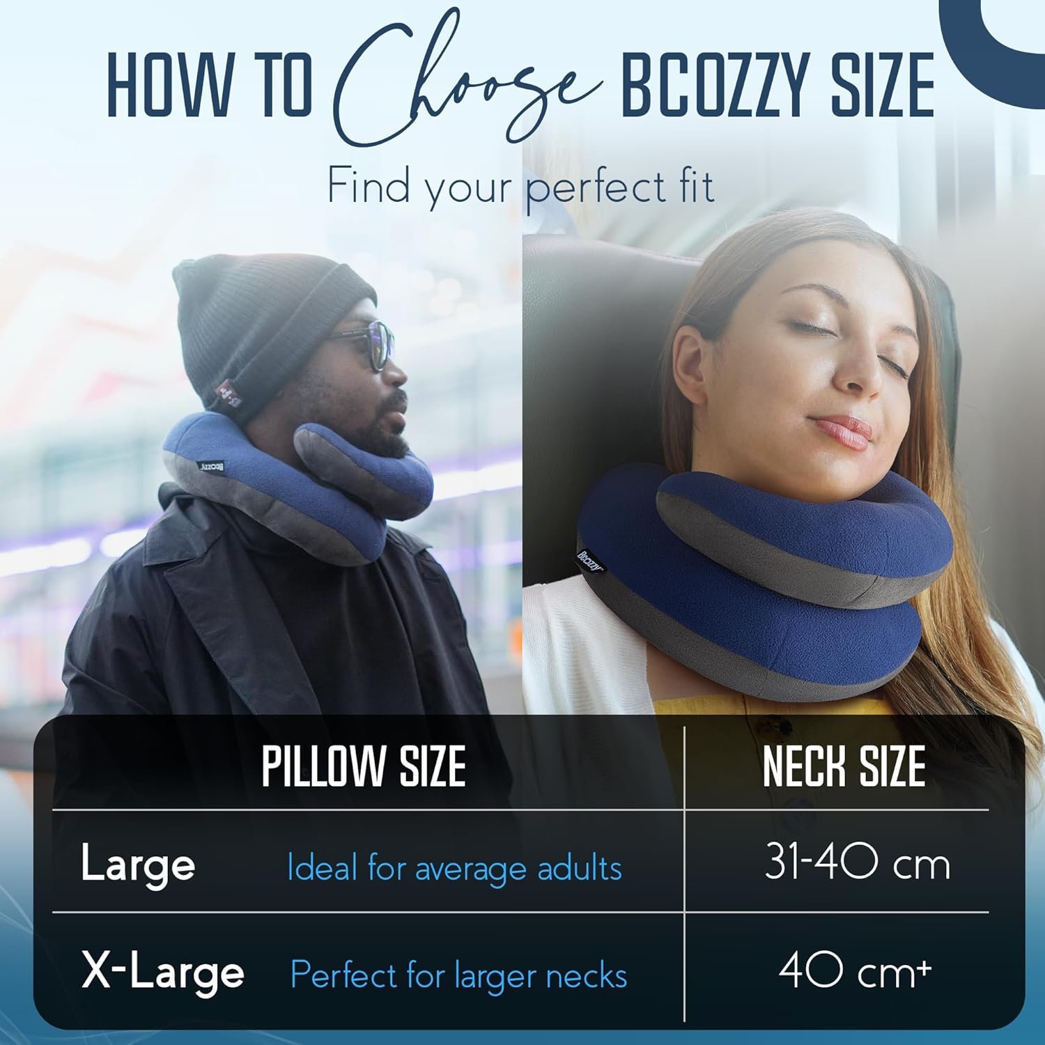 BCOZZY Travel Neck Pillow for Airplane – Patented Double Support for Head, Neck, and Chin. Best for Long Flights, Plane Sleeping, and Car Rides. Adjustable Size. Fully Washable. Carry Bag. Large, Navy - Image 8