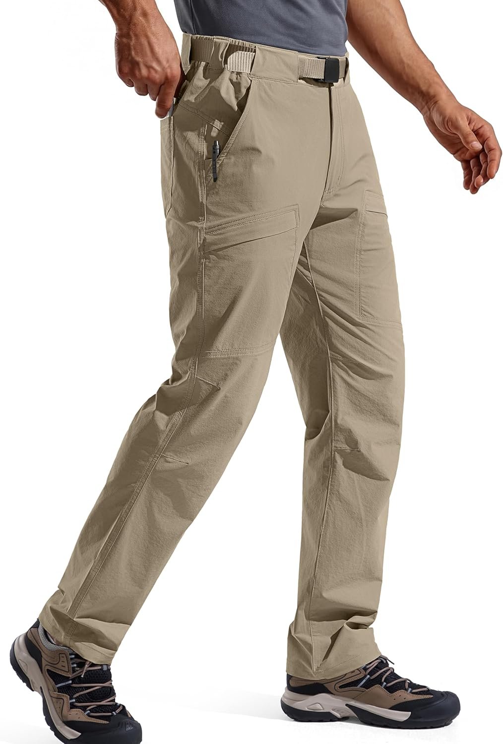 FREE SOLDIER Men's Outdoor Cargo Hiking Pants with Belt | Lightweight Waterproof Quick Dry Tactical Pants Nylon Spandex, 6 Pockets, 4-Way Stretch, UPF 50+, for Work Fishing