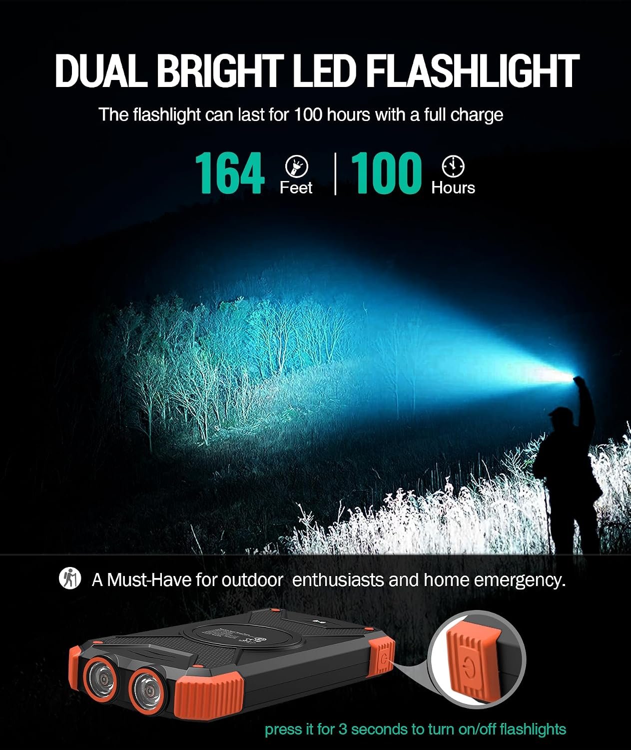 BLAVOR Solar Power Bank 10,000mAh, Portable Wireless Charger, 20W Fast Charging External Battery Pack with USB C for Cell Phones, Solar Panel Charging with Dual Flashlight for Camping - Image 7