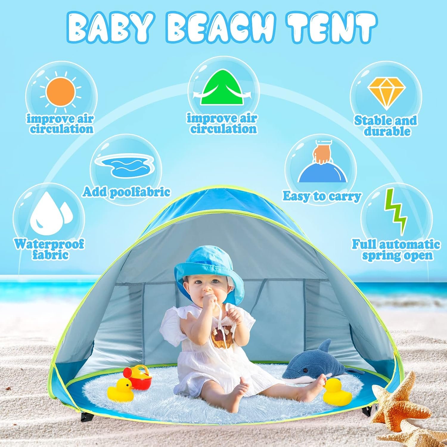 Baby Beach Tent Pop Up Portable Shade Pool UV Protection Sun Shelter for Infant - Image 2