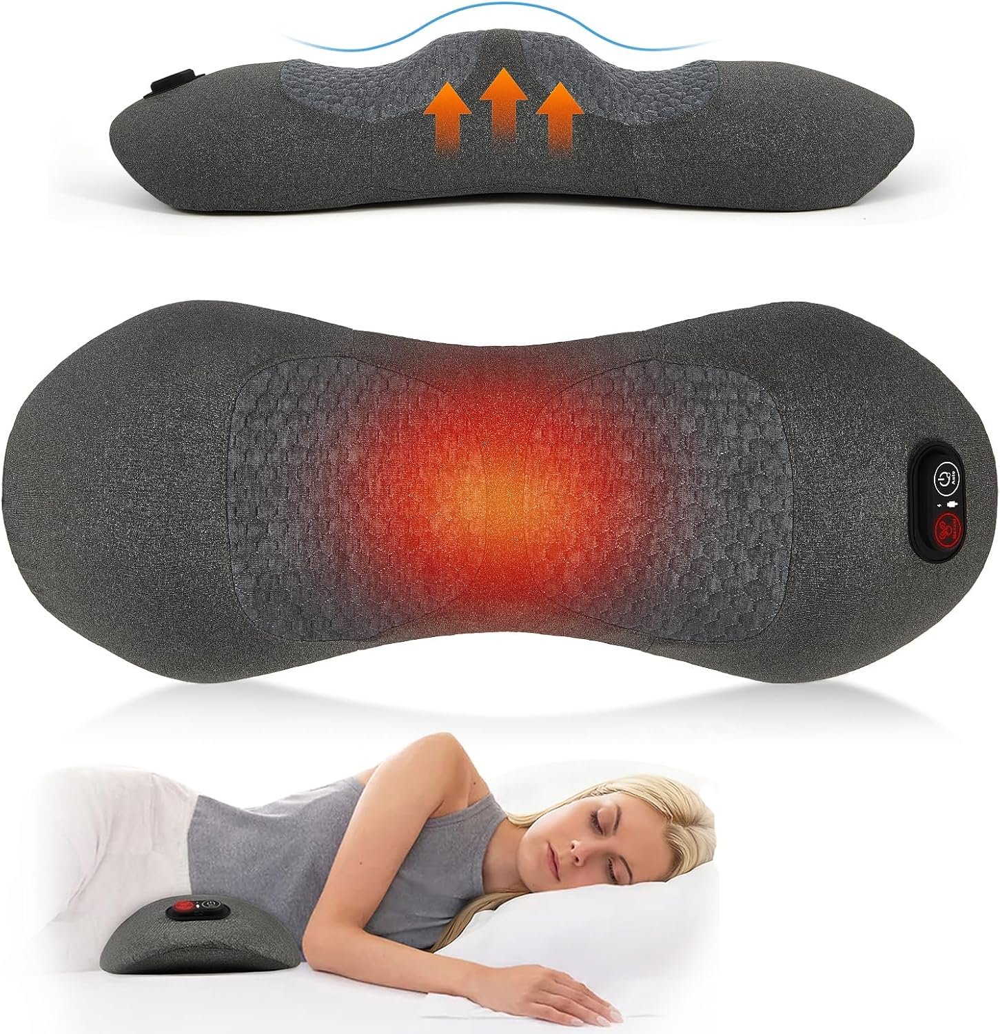 Smooth Spine Triple Fusion Back Massage Pillow with Heat, Sciatica Pain Relief & Spine Decompression for Lower Back Pain, Action Shiatsu Deep Tissue Kneading Massage for Office Chair, Car and Home