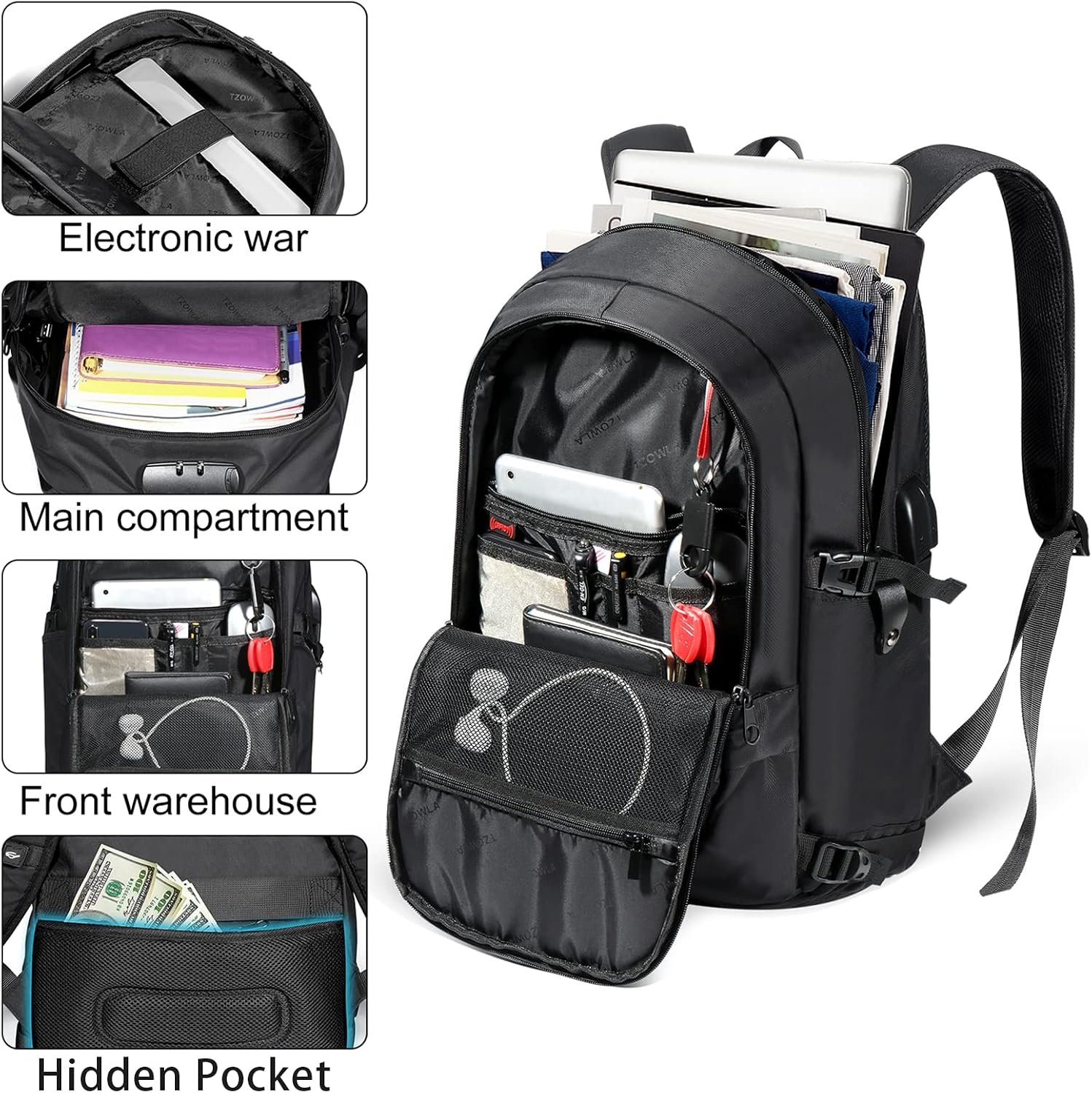Tzowla 35 Liter Anti Theft Backpack with Giant Tumbler Holder Pocket and Lock,15.6 Inch Laptop Backpack - Image 4