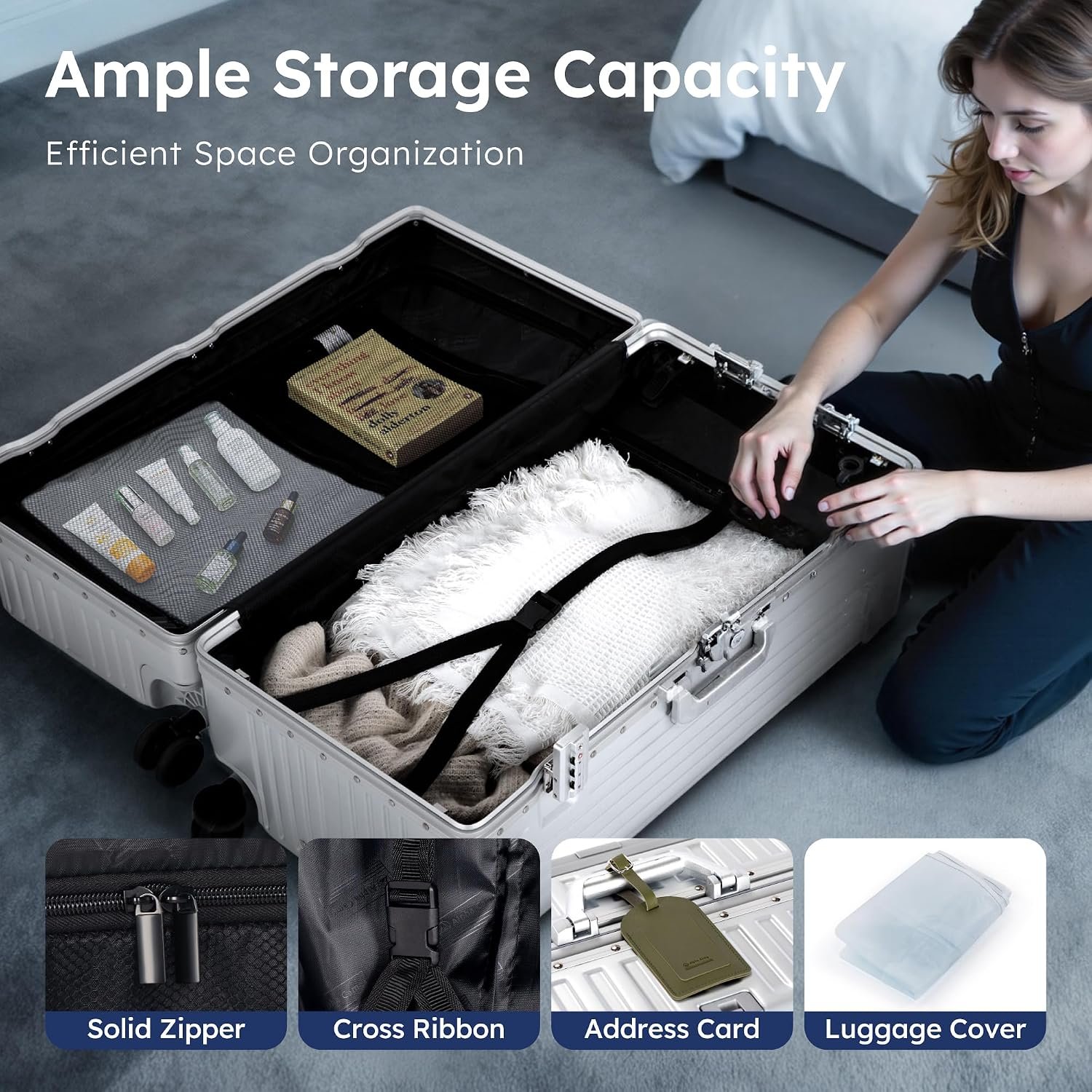 ALPHA CAMP Trunk Luggage 24 Inch with Aluminum Frame Zipperless Suitcase | Medium Checked Thickened 3-Layer PC Hardshell with TSA Lock,Charging Port, Cup Holder and Spinner Wheels for Domestic Travel - Image 8