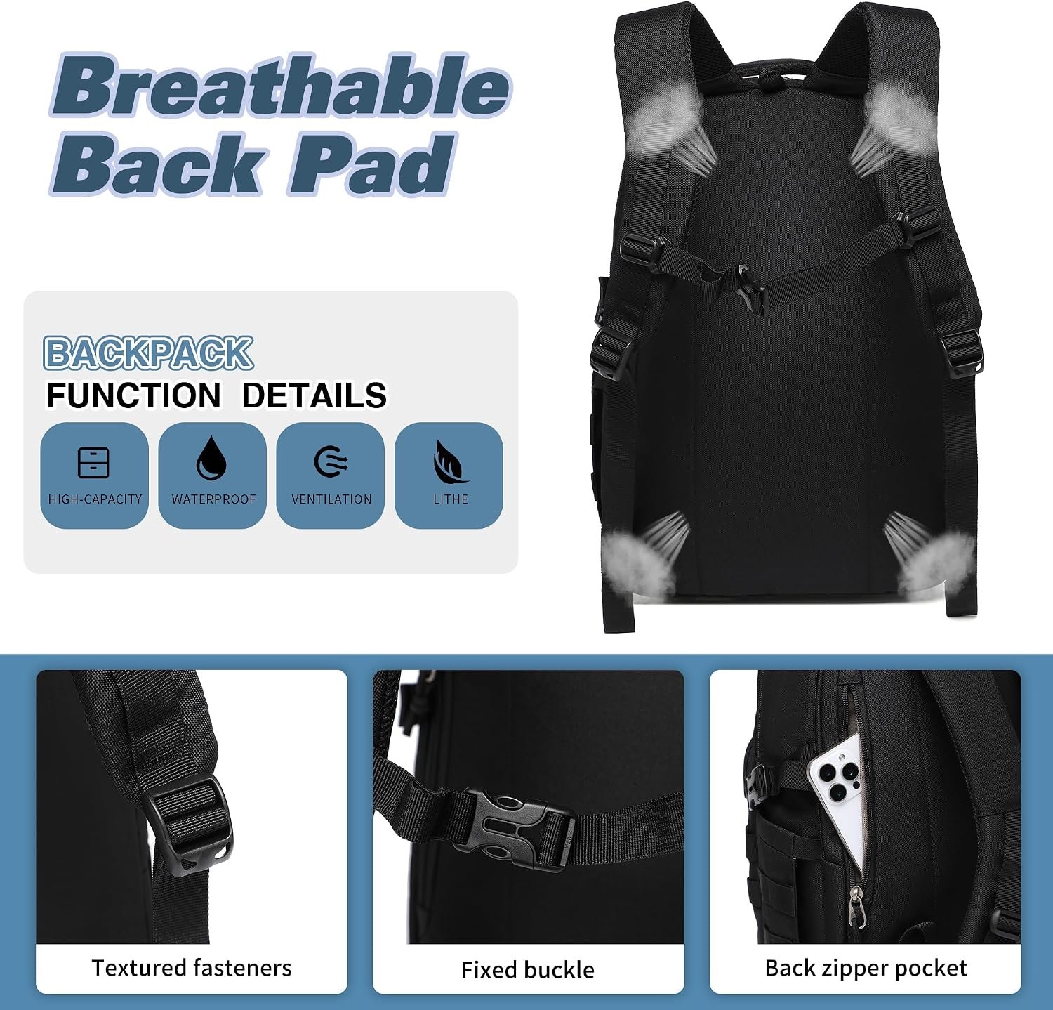 Military tactical backpack, backpack for men black small tactical assault bag - Image 6