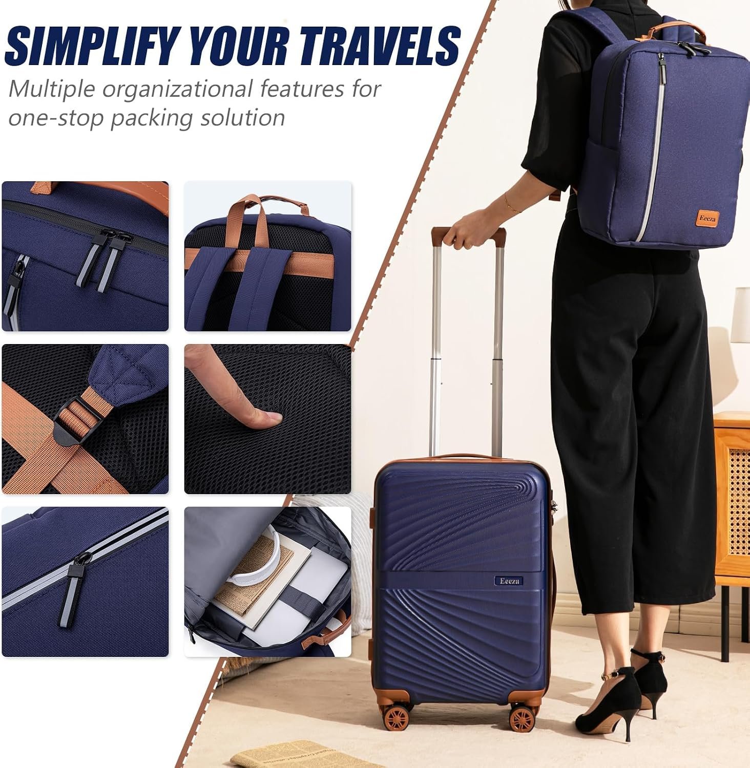 Carry On Luggage Set Suitcase 3 Piece,Purple (20"/BP/TB) | Lightweight Durable ABS Hardshell,360° Spinner Wheels,TSA Lock,YKK Zipper,22x14x9 Airline Approved for family travel vacation - Image 5