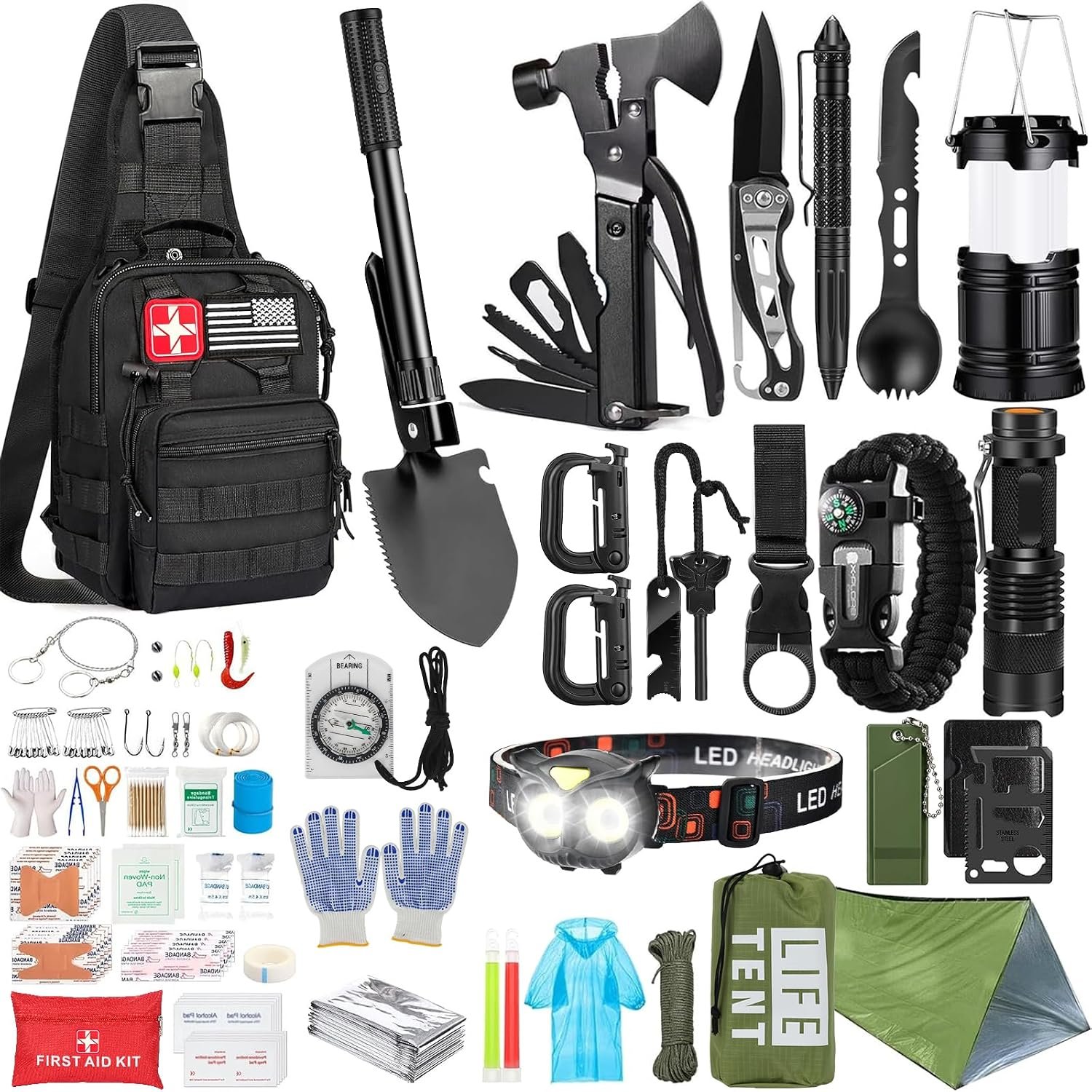 Survival Kit, 294 Pcs Survival Gear Emergency Supplies First Aid Kit | Emergency Survival Kit Camping Essentials Hiking Gear Bug Out Bag, Gifts for Men Dad
