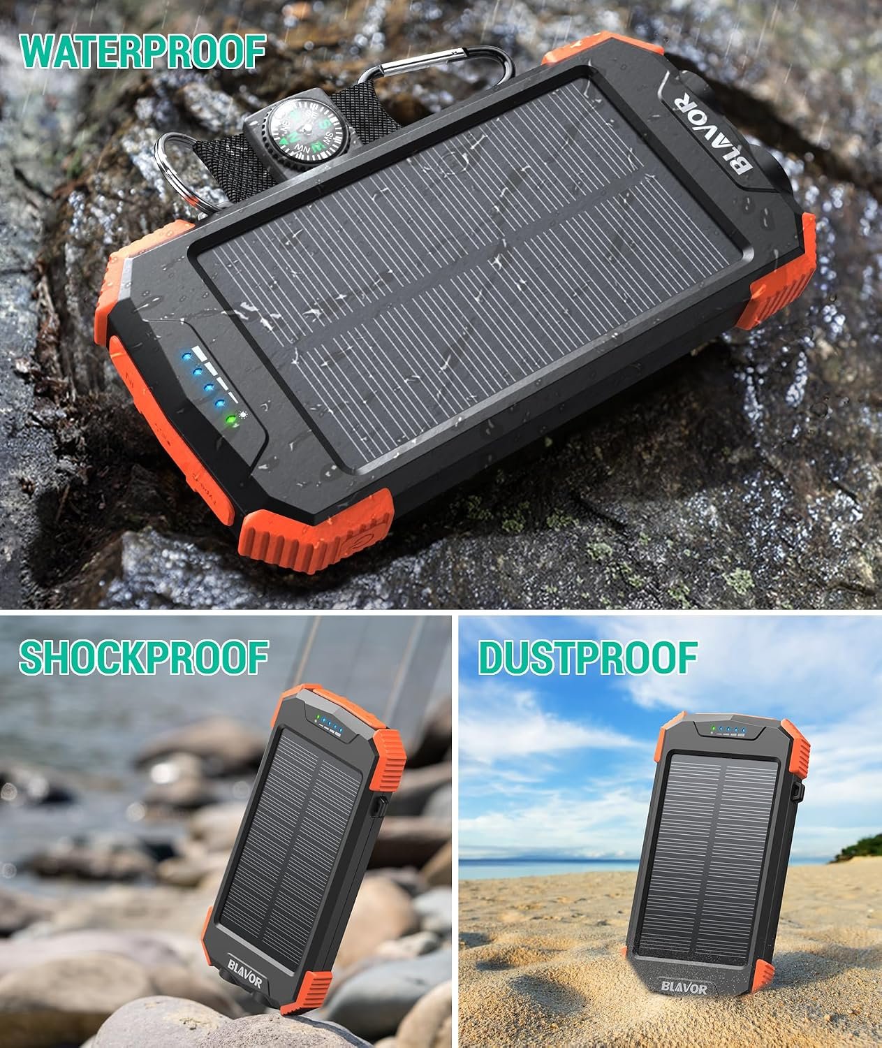 BLAVOR Solar Power Bank 10,000mAh, Portable Wireless Charger, 20W Fast Charging External Battery Pack with USB C for Cell Phones, Solar Panel Charging with Dual Flashlight for Camping - Image 6