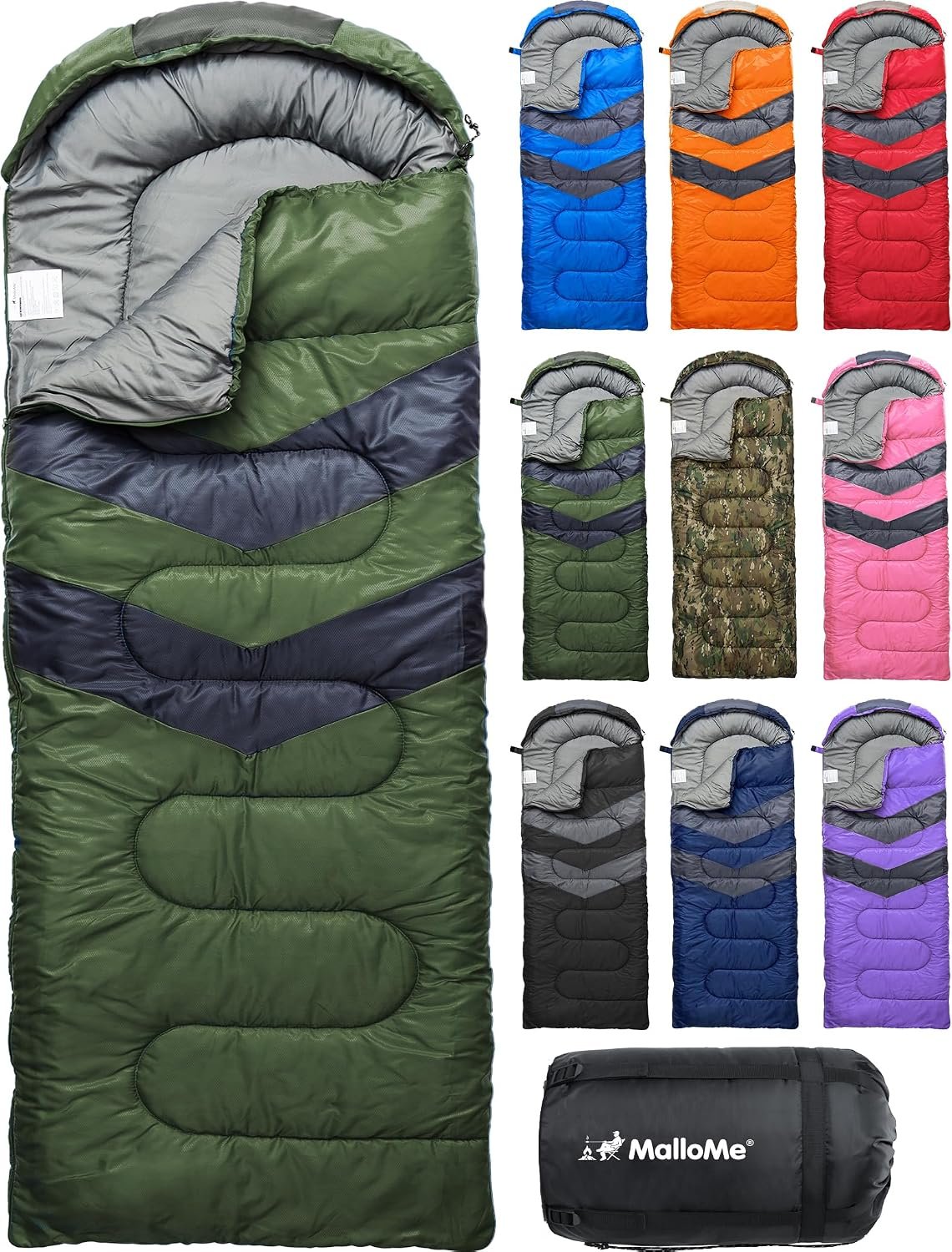 MalloMe Sleeping Bags for Adults Cold Weather & Warm - Backpacking Camping Sleeping Bag for Kids, Girls, Boys - Lightweight Camping Essentials Gear Accessories Hiking Sleep Must Haves Single & Double