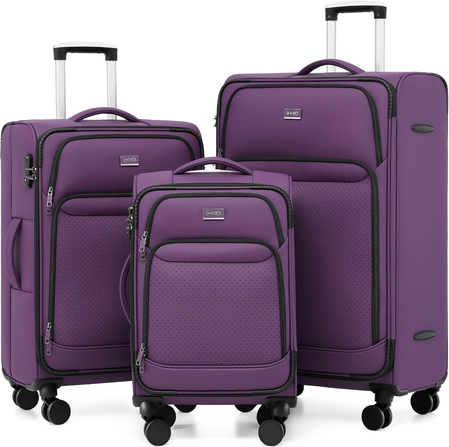 Coolife Luggage Sets 3 Piece Upgraded Softside Lightweight Dual Spinner