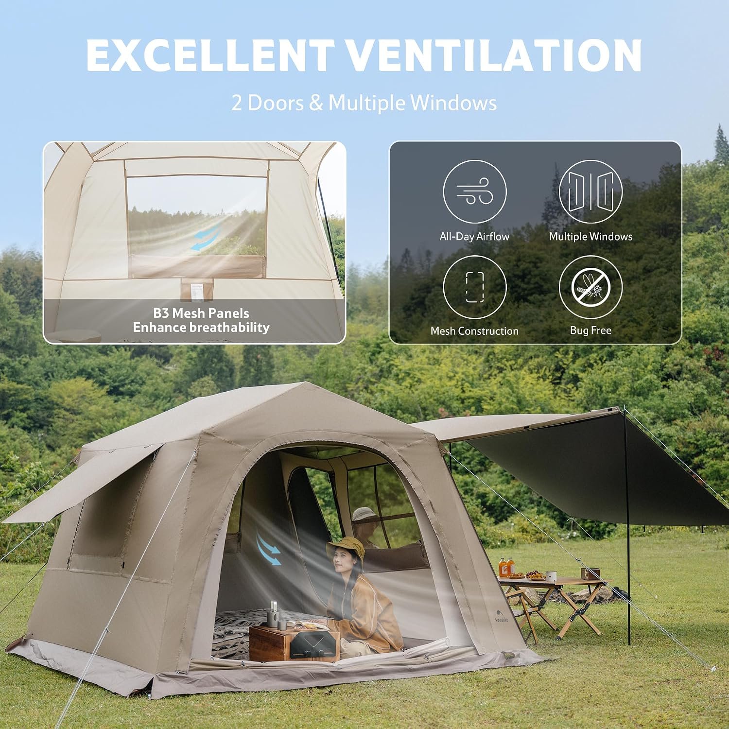 Naturehike Village Instant Tent, Camping Tent with Full Rainfly - Image 5