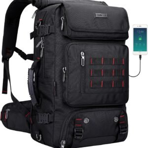 WITZMAN Carry on Travel Backpack for Men Airline Approved Fits 16" Laptop | Nylon 3 in 1 Luggage Duffle Bag with USB Charging Port, Shoe Compartment, For Weekend Getaway, Overnight Trip, B682 Black