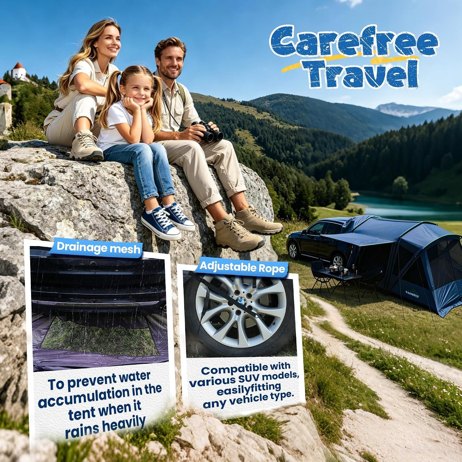 5-9 Person SUV Tent, Screen Porch and Awning, 14.1x9.2x6.9 FT | PU3000 Waterproof, UPF 50 Sun Protection, Can Be Independently Set Up, Portable Storage Bag Included, Fits Jeep And Truck - Image 7