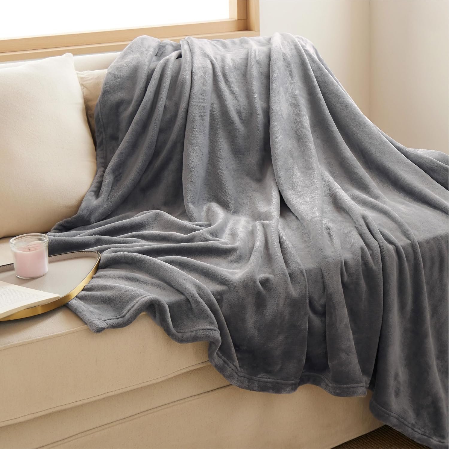 Bedsure Soft Fleece Throw Blanket for Couch Grey - Lightweight Fuzzy Cozy Halloween Decorations Blankets and Throws for Sofa, Couch, Travel, Camping, 50x60 inches - Image 2