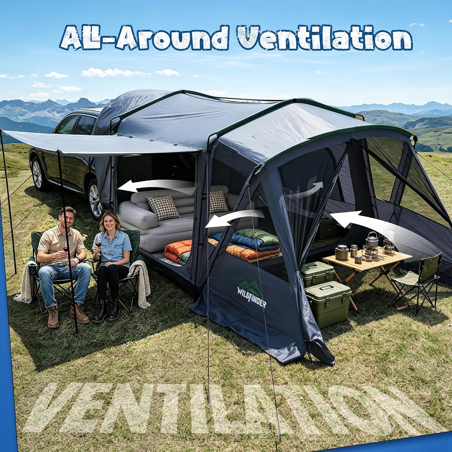 5-9 Person SUV Tent, Screen Porch and Awning, 14.1x9.2x6.9 FT | PU3000 Waterproof, UPF 50 Sun Protection, Can Be Independently Set Up, Portable Storage Bag Included, Fits Jeep And Truck - Image 9