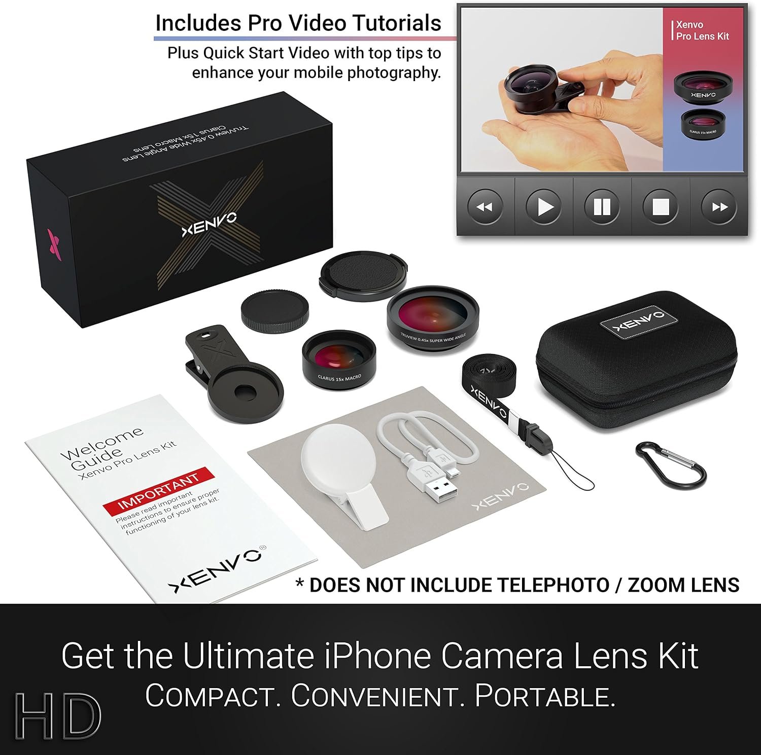 Xenvo Pro Lens Kit for iPhone and Android, Macro and Wide Angle Lens with LED Light and Travel Case Black - Image 8