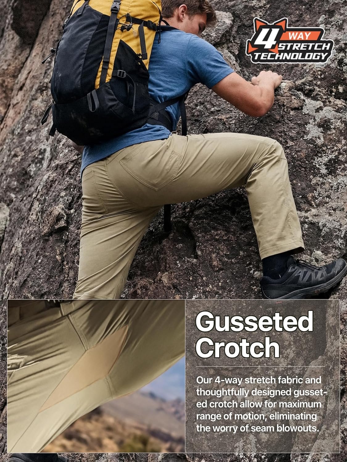 FREE SOLDIER Men's Outdoor Cargo Hiking Pants with Belt | Lightweight Waterproof Quick Dry Tactical Pants Nylon Spandex, 6 Pockets, 4-Way Stretch, UPF 50+, for Work Fishing - Image 4