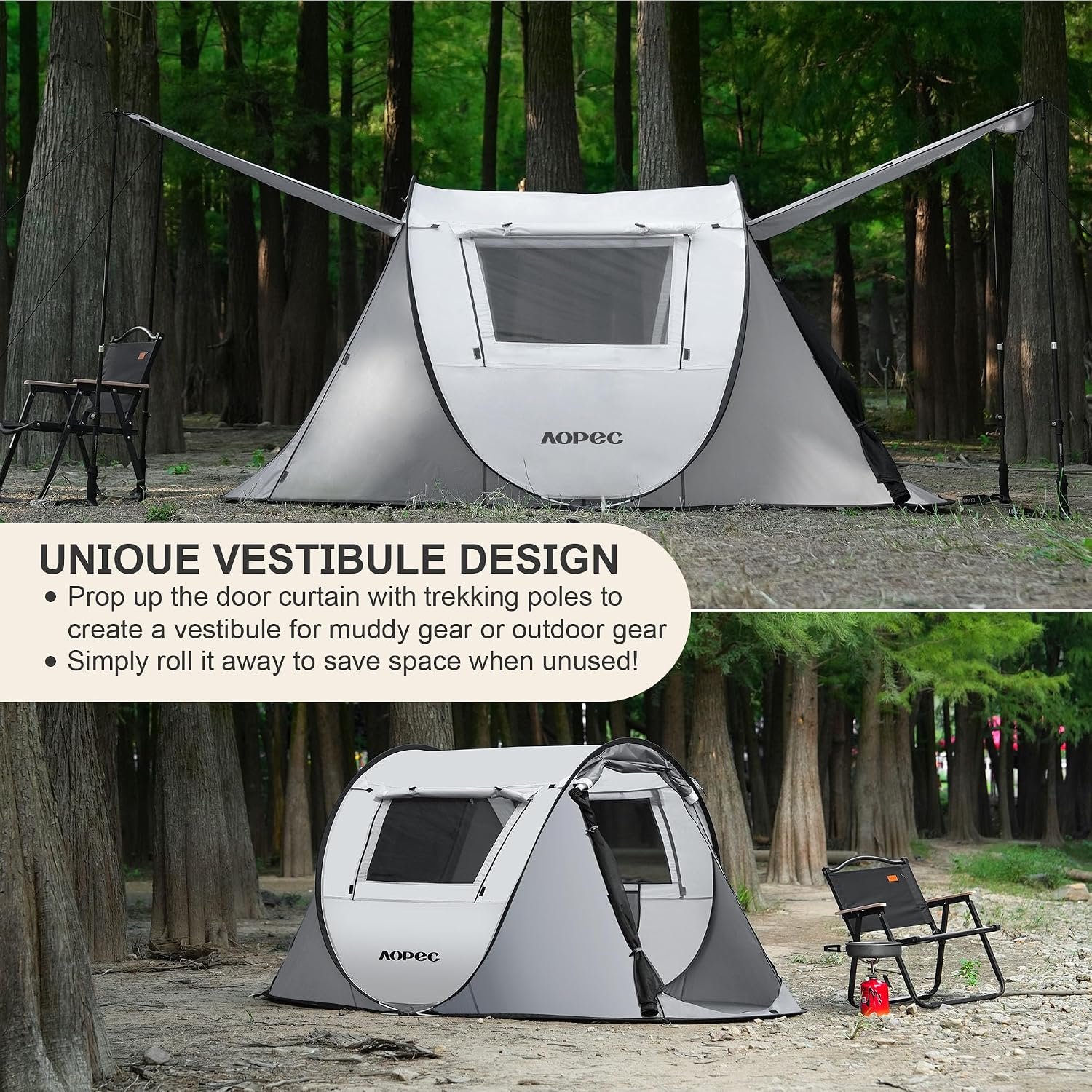Pop Up Camping Tent, 2/4/6 Person Instant Tent Waterproof PU4500mm, Spacious Ventilated Camping Tent with Front Porch, Quick Setup Lightweight Portable for Outdoor Camping Hiking Beach - Image 8
