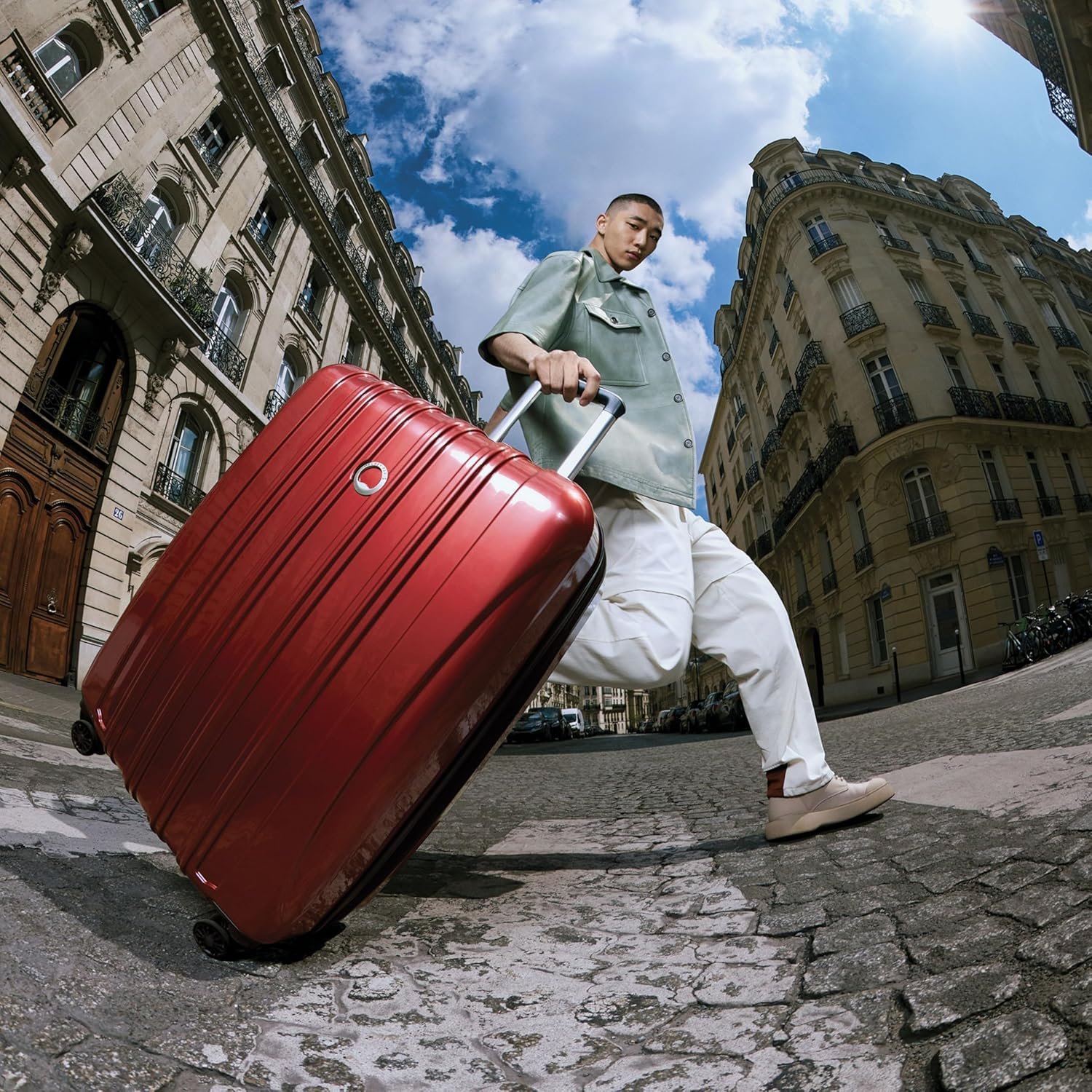 DELSEY PARIS Helium Aero Hardside Expandable Luggage with Spinner Wheels, Brick Red, Checked-Medium 24 Inch - Image 3