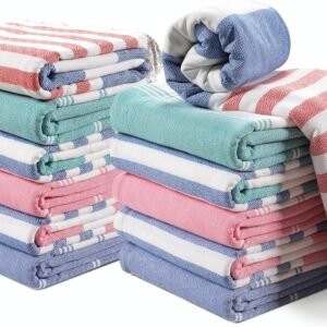 LANE LINEN Beach Towels 12 Pack, Super Absorbent, XL - Seaside Symphony | Oversized & Pre-Washed Large Beach Towel Set - Stylish Pool Towels for Adults - Quick Dry, 39"x71", Vacation Essential, Soft