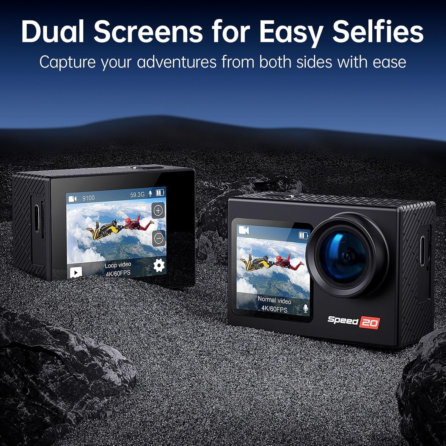 4K Action Camera 20MP Touch Screen WiFi EIS 131FT Waterproof | Dual touch screens, 170° wide-angle, 5X zoom, remote control. For snorkeling, biking, helmet. 2 rechargeable batteries. - Image 5