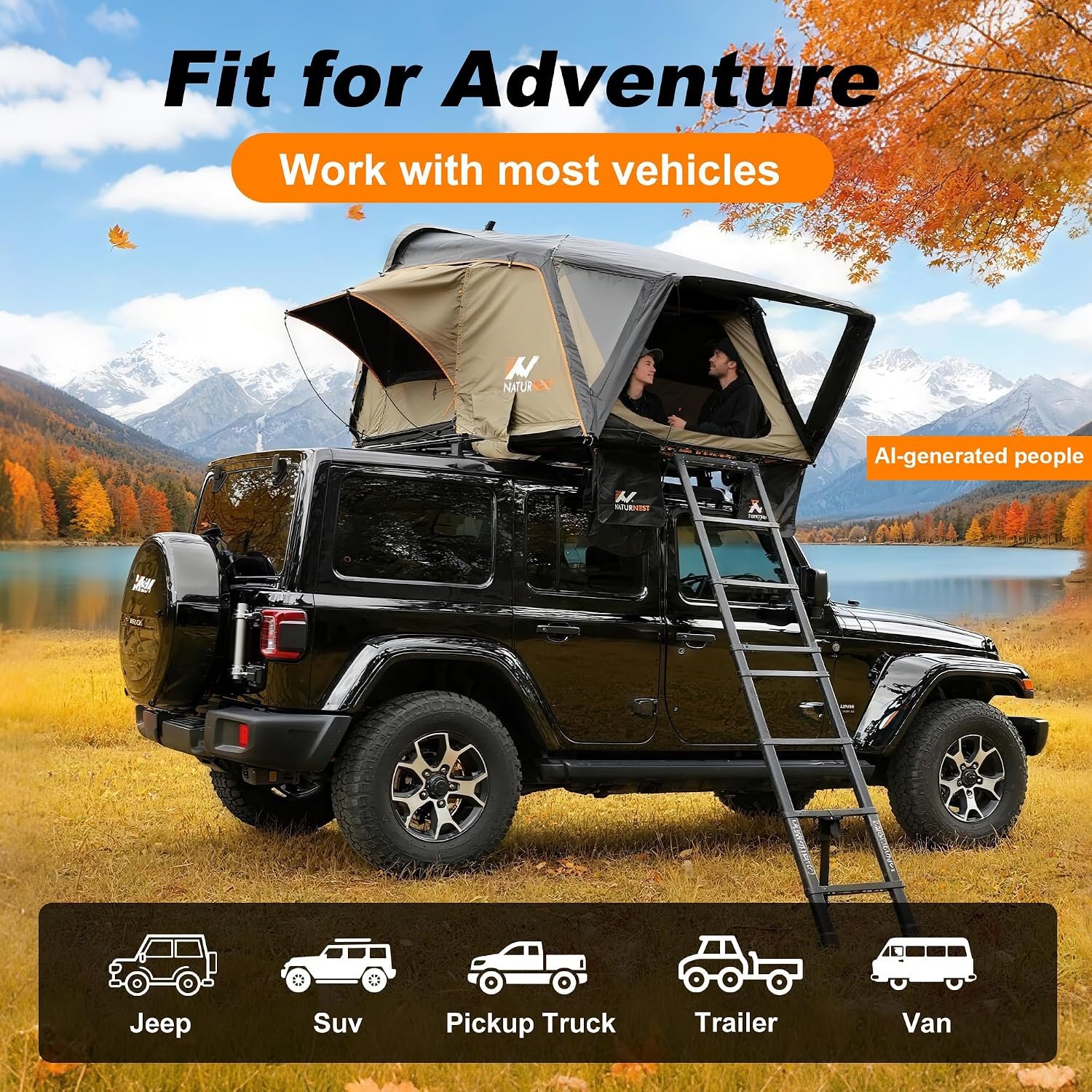 Naturnest Rooftop Tent Hard Shell with Annex Room, Easy Set Up Large Tent for 2-3 Person Camping, Waterproof 4 Season Tents for Truck, Jeep, SUV, Van, Trailer - Sirius 1 with Annex Room - Image 8