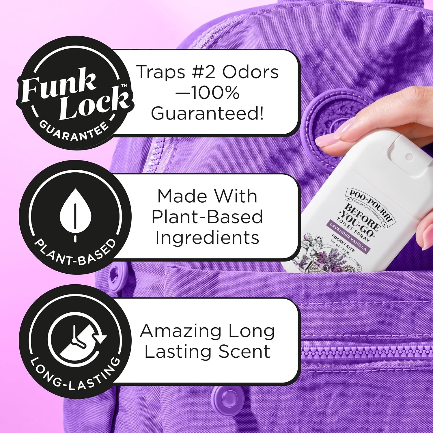Poo-Pourri Before-You-Go Pocket Toilet Spray, Travel Essentials, Lavender Vanilla, 1 Fl Oz, Up to 50 Uses, On-The-Go Bathroom Odor Deodorizer with Essential Oils, TSA Approved Size - Image 2