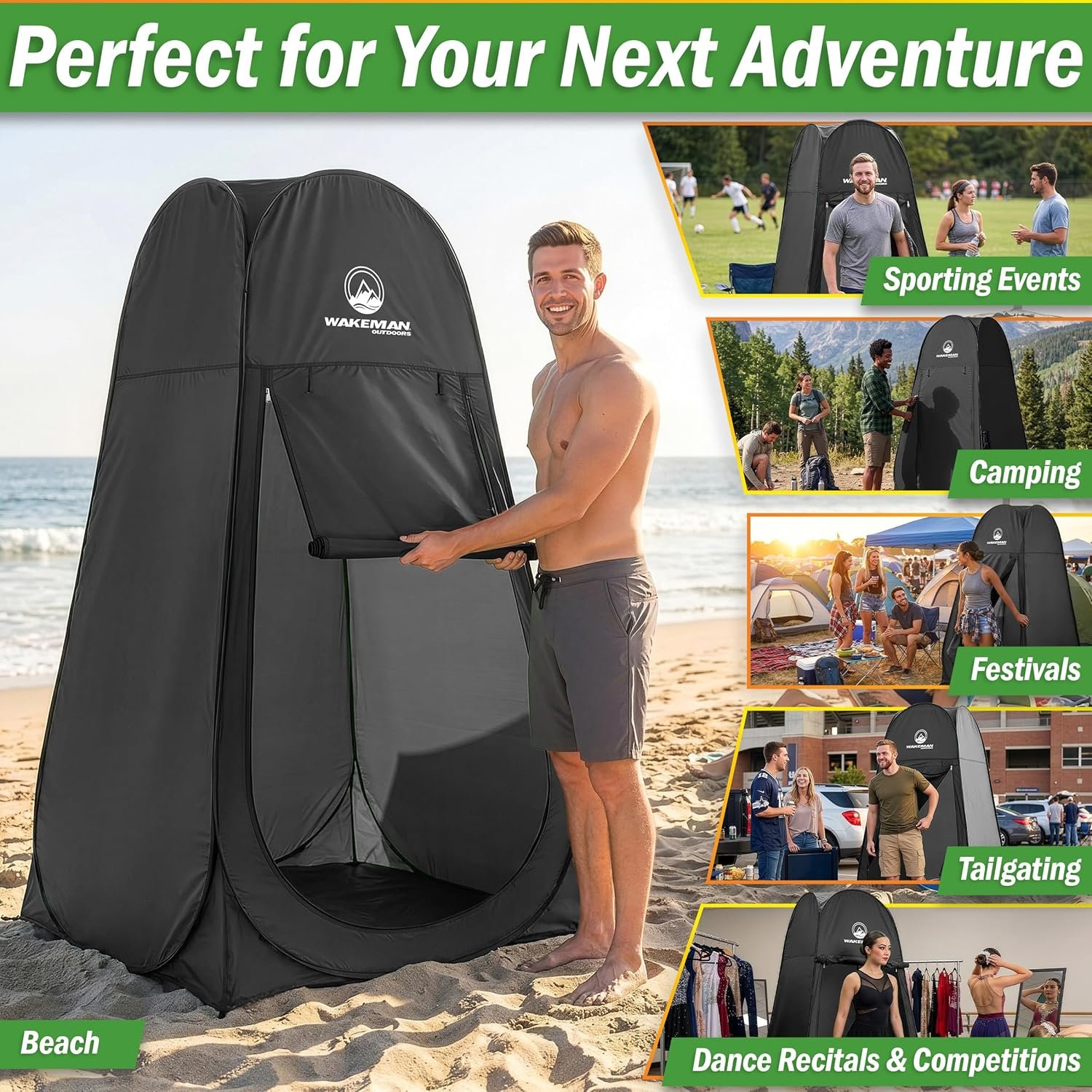 Wakeman Pop Up Changing Tent, 3.3 x 3.3 x 6.2ft, Camping Shower Tent for Portable Toilet Stall or Dressing Room with Carry Bag for Camping, Beach, or Tailgate, Polyester - Image 3