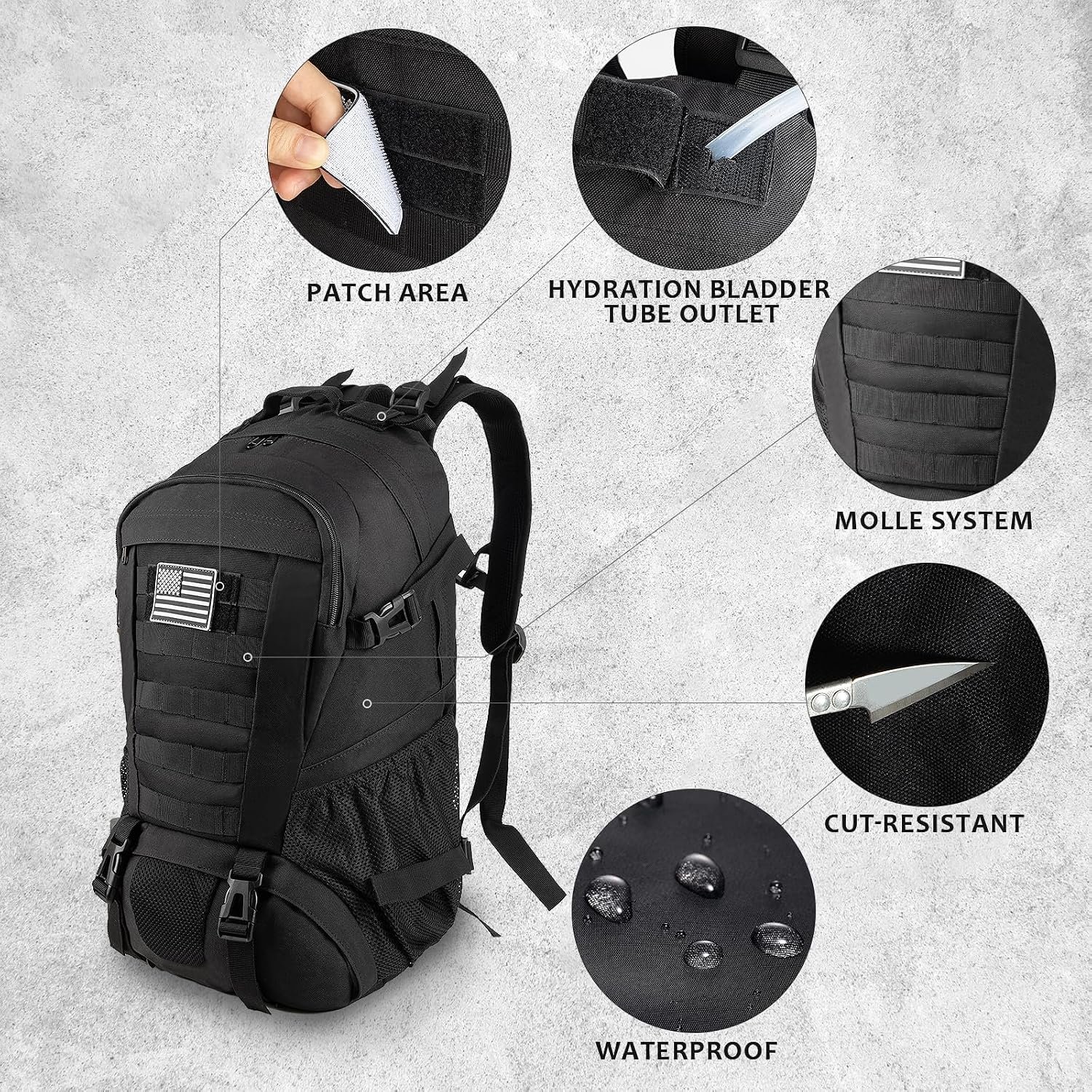 Jueachy Tactical Backpack for Men Hiking Day Pack Molle Military Rucksack Waterproof 30L EDC Bag with USA Flag Patch - Image 6