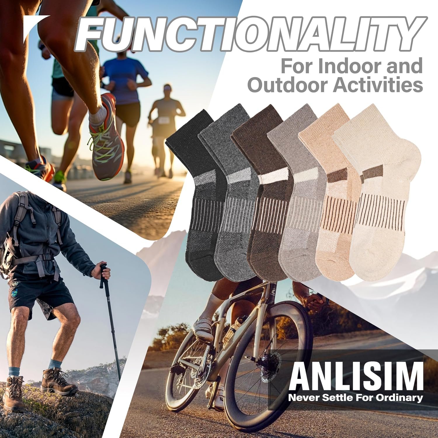 Anlisim Merino Wool Ankle Running Hiking Socks for Women and Men | 6 Pairs, Compression Support, Breathable, Thick Cushion, Enhanced Padding, Moisture Wicking, No Show Socks - Image 6