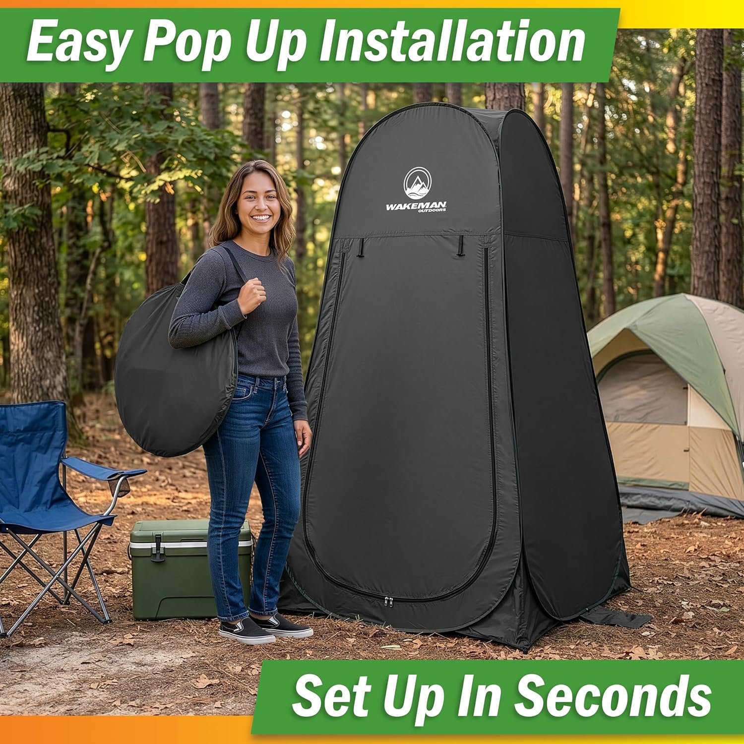 Wakeman Pop Up Changing Tent, 3.3 x 3.3 x 6.2ft, Camping Shower Tent for Portable Toilet Stall or Dressing Room with Carry Bag for Camping, Beach, or Tailgate, Polyester - Image 8