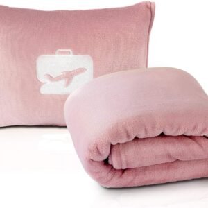 EverSnug Travel Blanket and Pillow - Premium Soft 2 in 1 Airplane Blanket with Soft Bag Pillowcase, Hand Luggage Sleeve and Backpack Clip (Light Pink)