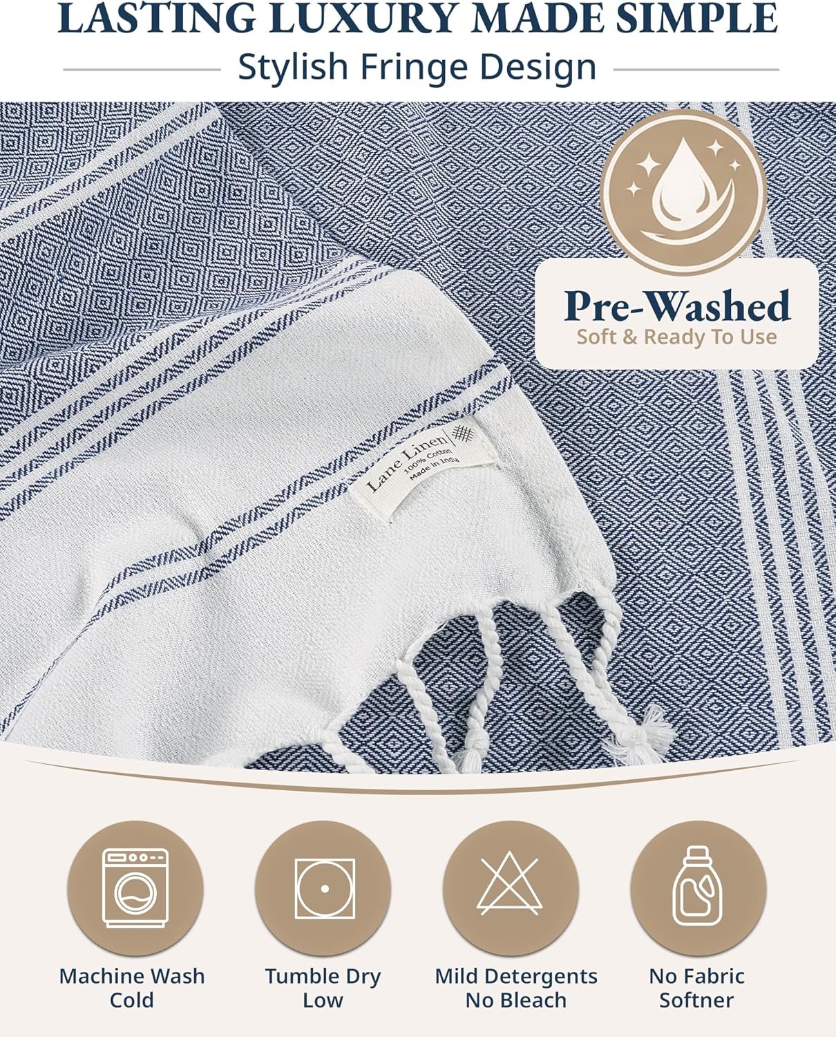 LANE LINEN 6-Pack Oversized Pre-Washed Beach Towels, Stylish Quick-Dry Pool & Travel Towels for Adults, 39"x71" - Diamond Multi Colors | Stylish Quick-Dry Pool & Travel Towels for Adults - 39"x71", Vacation Essential - Machine Washable, Super Absorbent, Durable - Image 8