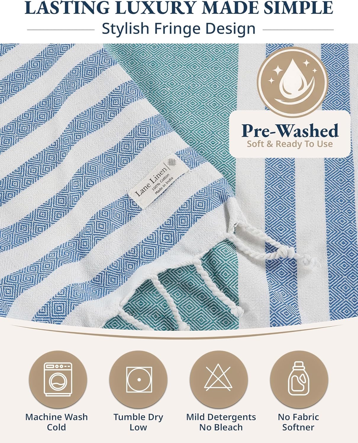 LANE LINEN Beach Towels 12 Pack, Super Absorbent, XL - Seaside Symphony | Oversized & Pre-Washed Large Beach Towel Set - Stylish Pool Towels for Adults - Quick Dry, 39"x71", Vacation Essential, Soft - Image 8