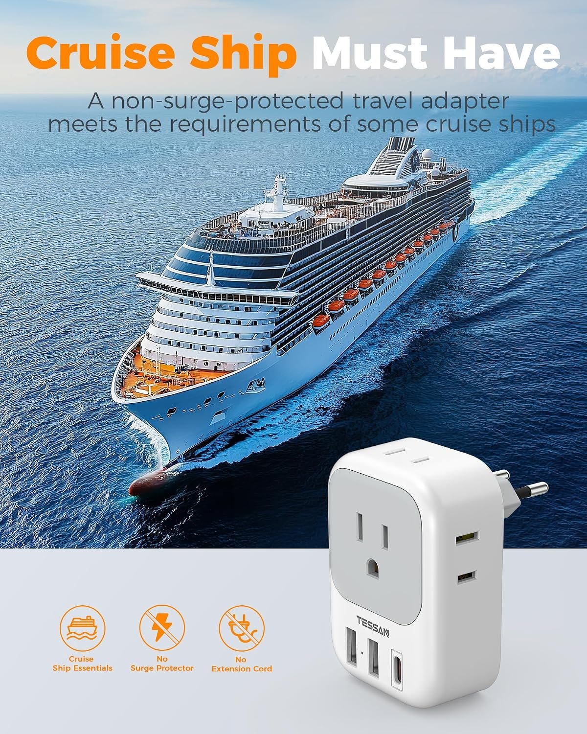 TESSAN 2 Pack European Travel Plug Adapter, Europe Power Converter | 4 Outlets 3 USB (1 USB C PD 20W), Type C International Plug, For Italy Spain France Portugal Iceland Germany - Image 7