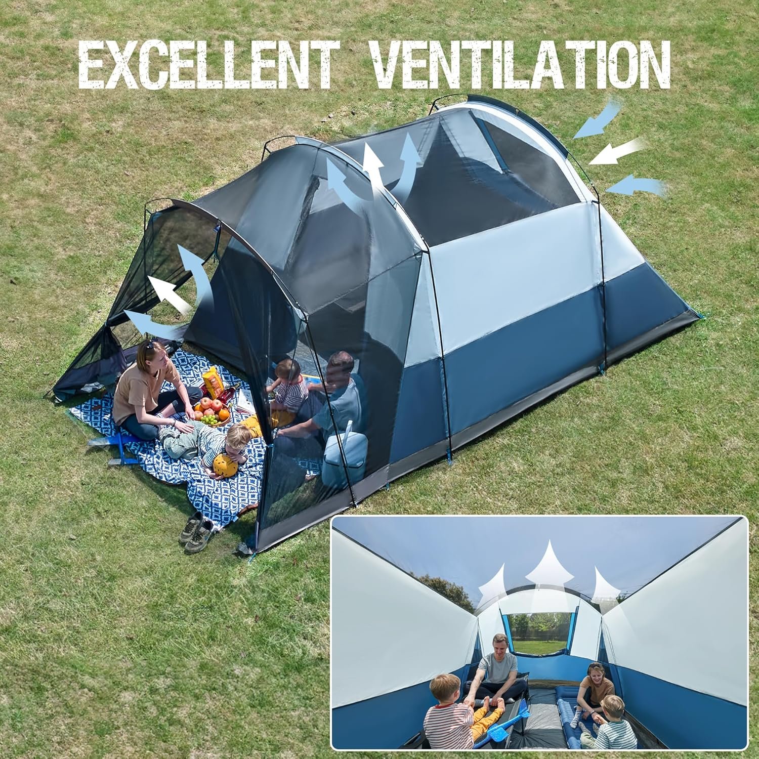 PORTAL 6/8/10 Person Family Camping Tent with Screen Room | Portable 8 Person Tent Outdoor Design; Durable Construction; Easy Setup & Storage - Image 6