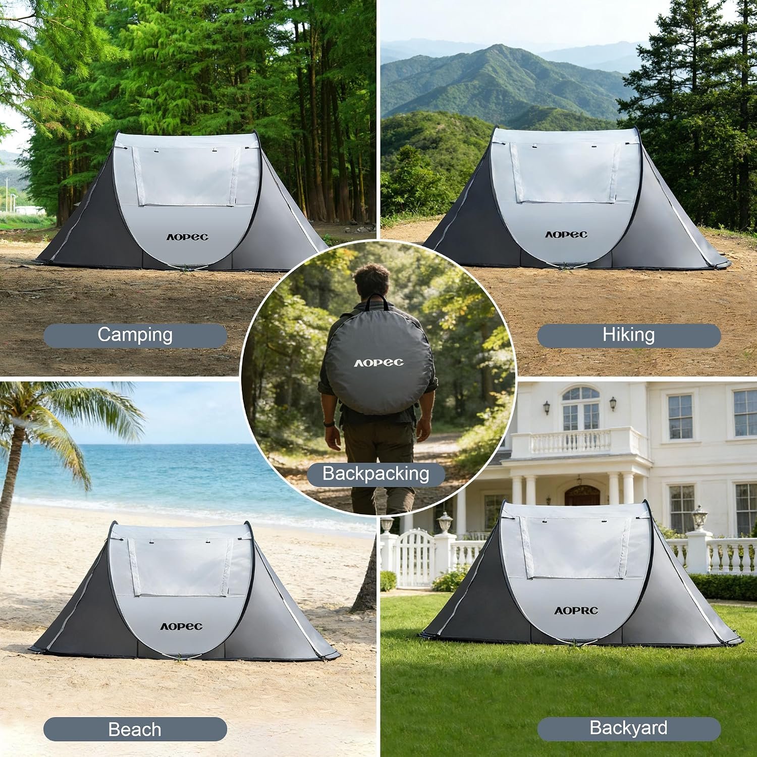 Pop Up Camping Tent, 2/4/6 Person Instant Tent Waterproof PU4500mm, Spacious Ventilated Camping Tent with Front Porch, Quick Setup Lightweight Portable for Outdoor Camping Hiking Beach - Image 9