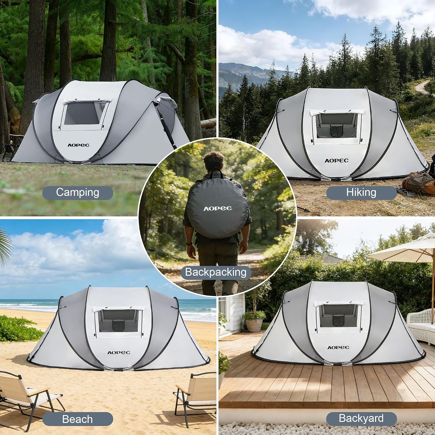 Pop Up Camping Tent, 2/4/6 Person Instant Tent Waterproof PU4500mm, Spacious Ventilated Camping Tent with Front Porch, Quick Setup Lightweight Portable for Outdoor Camping Hiking Beach - Image 9