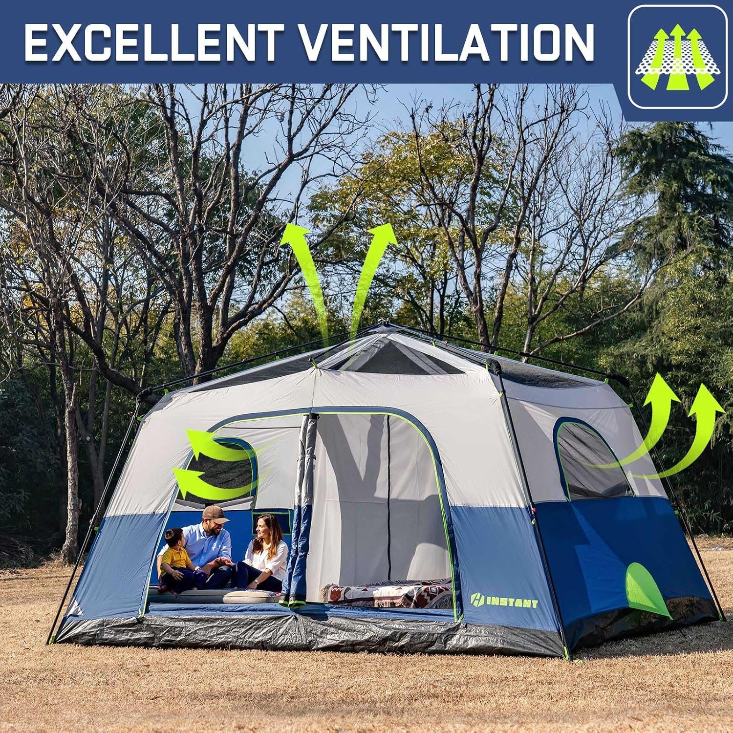 4/6/8/10 Person Instant Tent,Pop Up Tents for Camping with Rainfly | 60 Seconds Easy Setup,Cabin Tent for Family Camping with Expandable Carry Bag & Upgraded Ventilation - Image 6