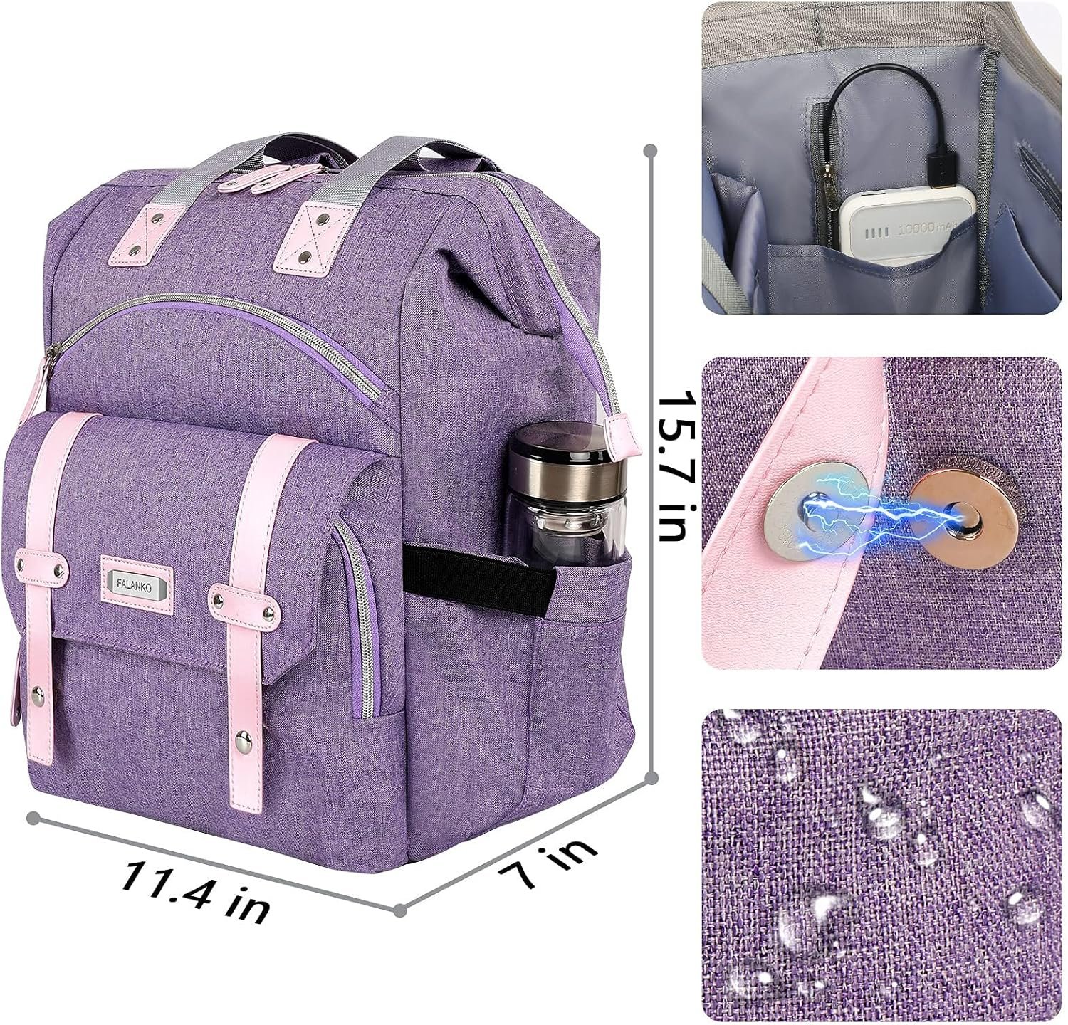FALANKO Laptop Backpack for Women, Anti Theft Backpacks with RFID Anti Theft Water Resistant,Wide Top Open Work Teacher College Travel Computer Bag for Woman Fits 15.6 Inch Laptop - Image 4