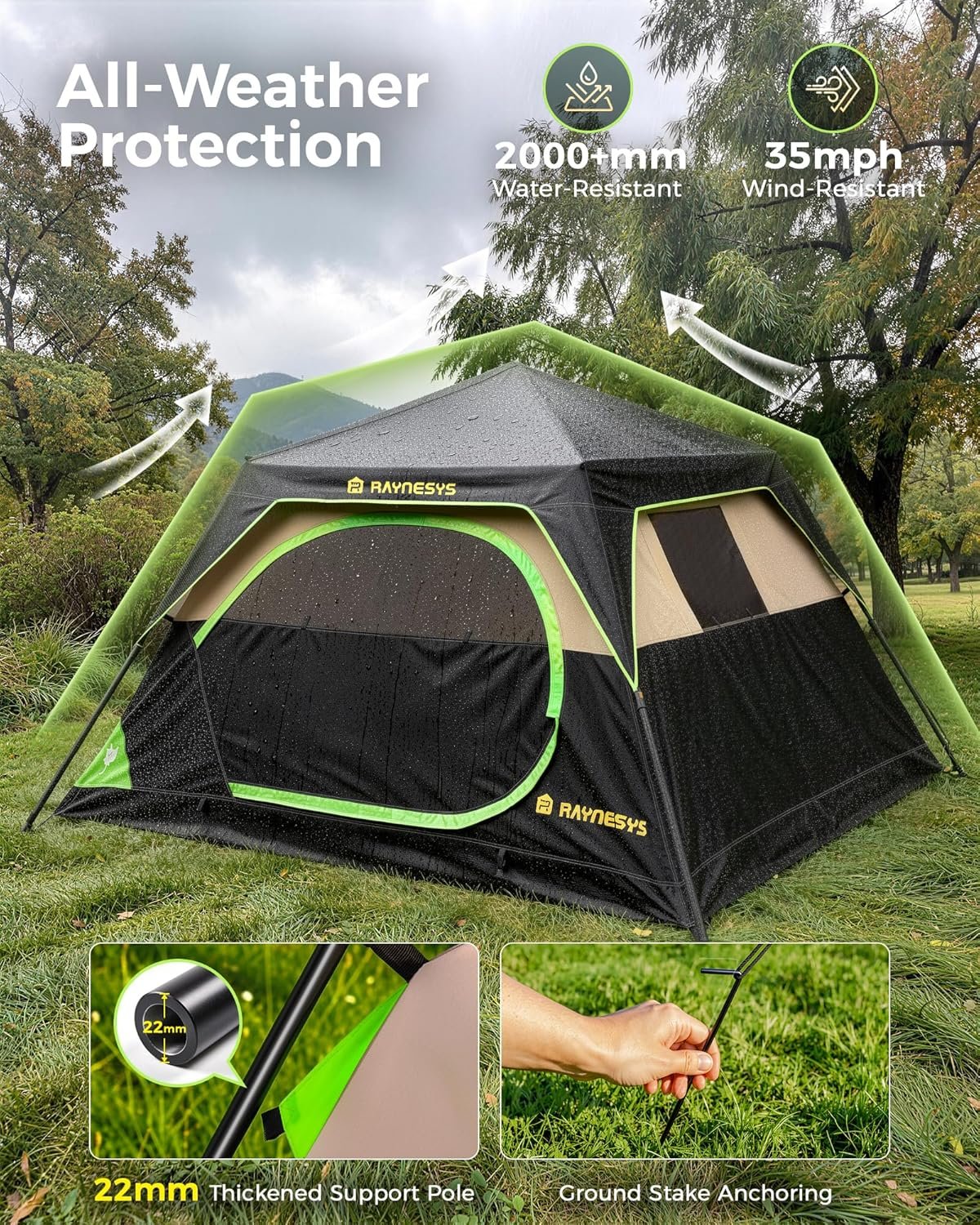 4/6/8 Person Camping Tent,Setup in 60 Seconds,Waterproof,Outdoor Camping | 60-Second Quick Setup,2000-3000mm waterproof tents for camping,Pop Up Tents,Instant Cabin Tents with Portable Carry Bag - Image 6