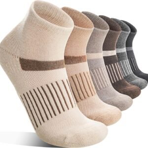 Anlisim Merino Wool Ankle Running Hiking Socks for Women and Men | 6 Pairs, Compression Support, Breathable, Thick Cushion, Enhanced Padding, Moisture Wicking, No Show Socks