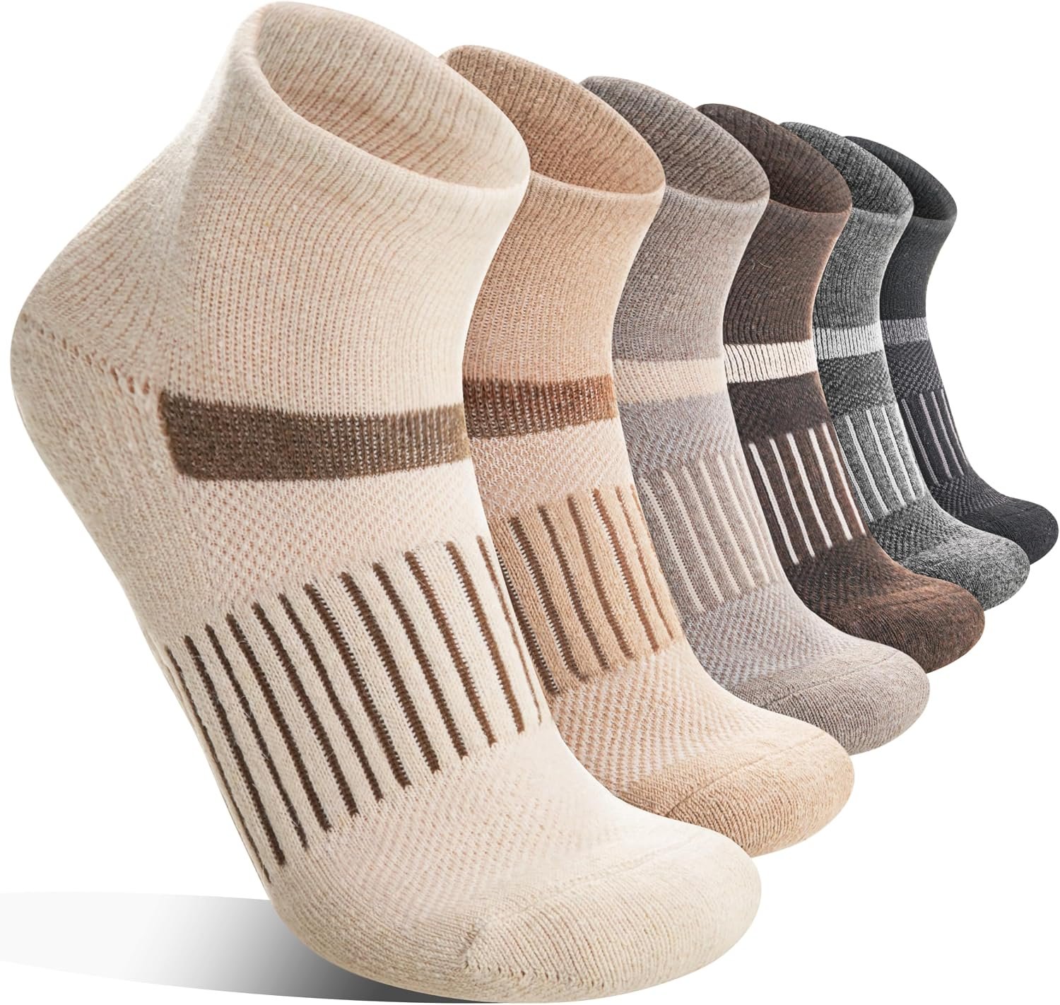 Anlisim Merino Wool Ankle Running Hiking Socks for Women and Men | 6 Pairs, Compression Support, Breathable, Thick Cushion, Enhanced Padding, Moisture Wicking, No Show Socks