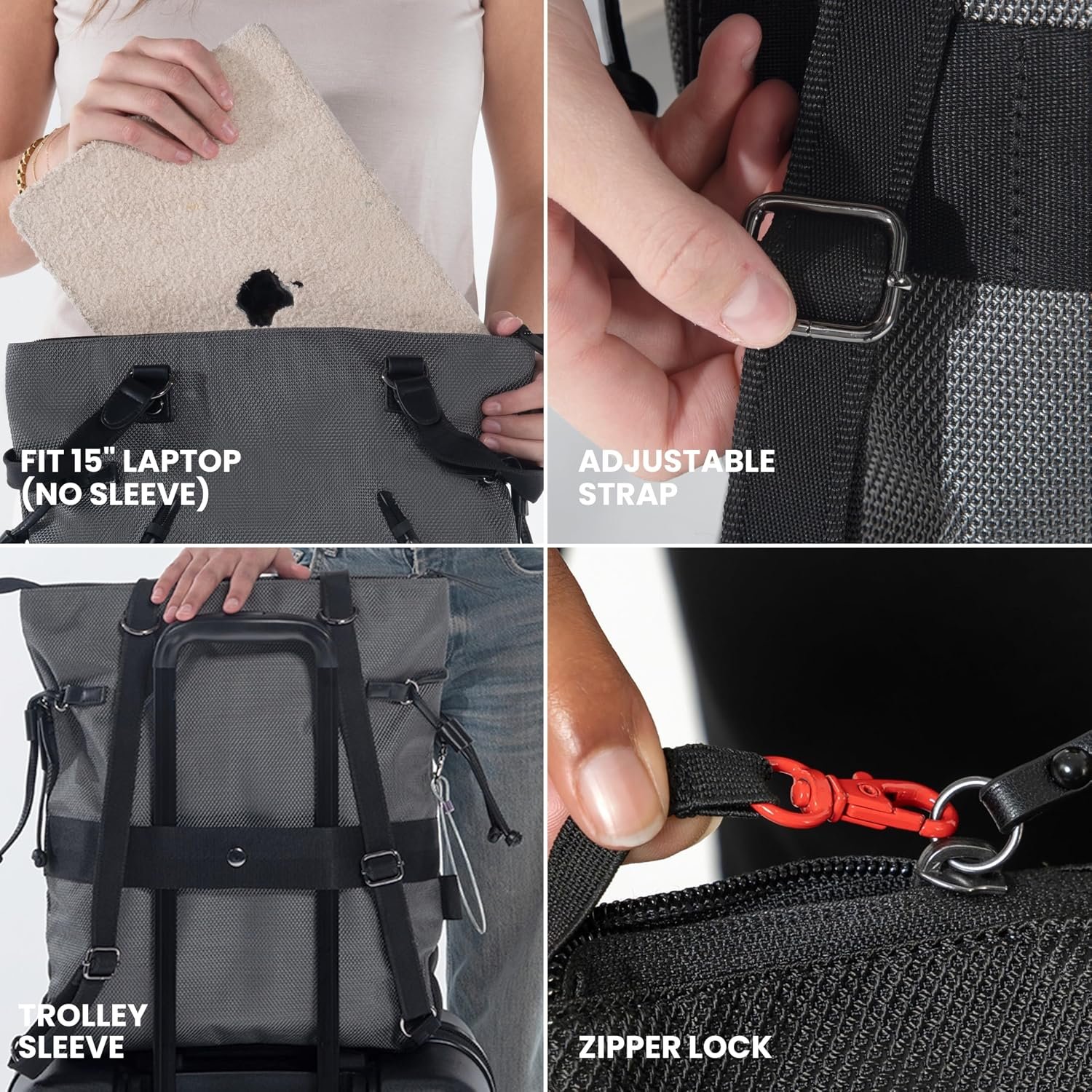 Sherpani Tempest, Anti Theft Convertible Backpack Tote, 14L Travel Backpack, Travel Gifts for Women, Handbags, RFID Protection, Metal Hardware, Fits 15” Laptop (No Sleeve) (Granite) - Image 3