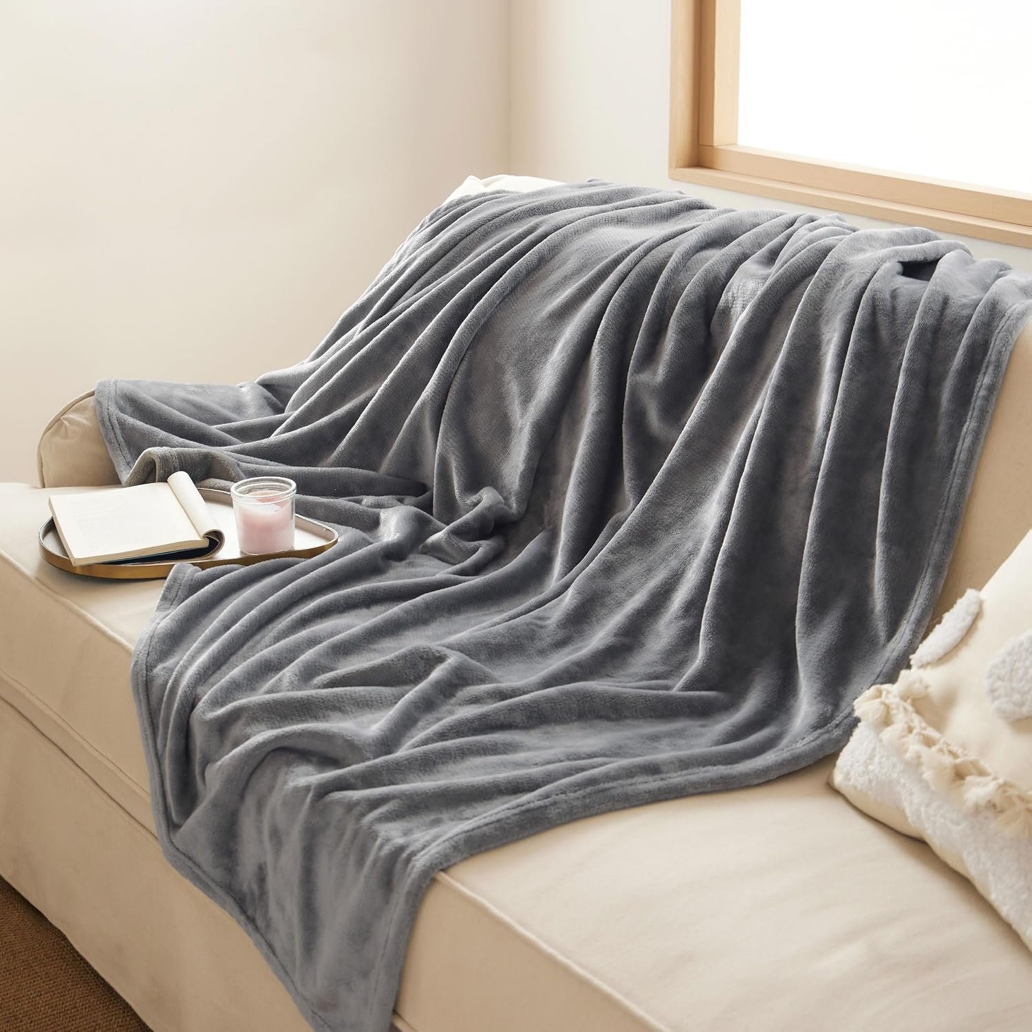 Bedsure Soft Fleece Throw Blanket for Couch Grey - Lightweight Fuzzy Cozy Halloween Decorations Blankets and Throws for Sofa, Couch, Travel, Camping, 50x60 inches - Image 5