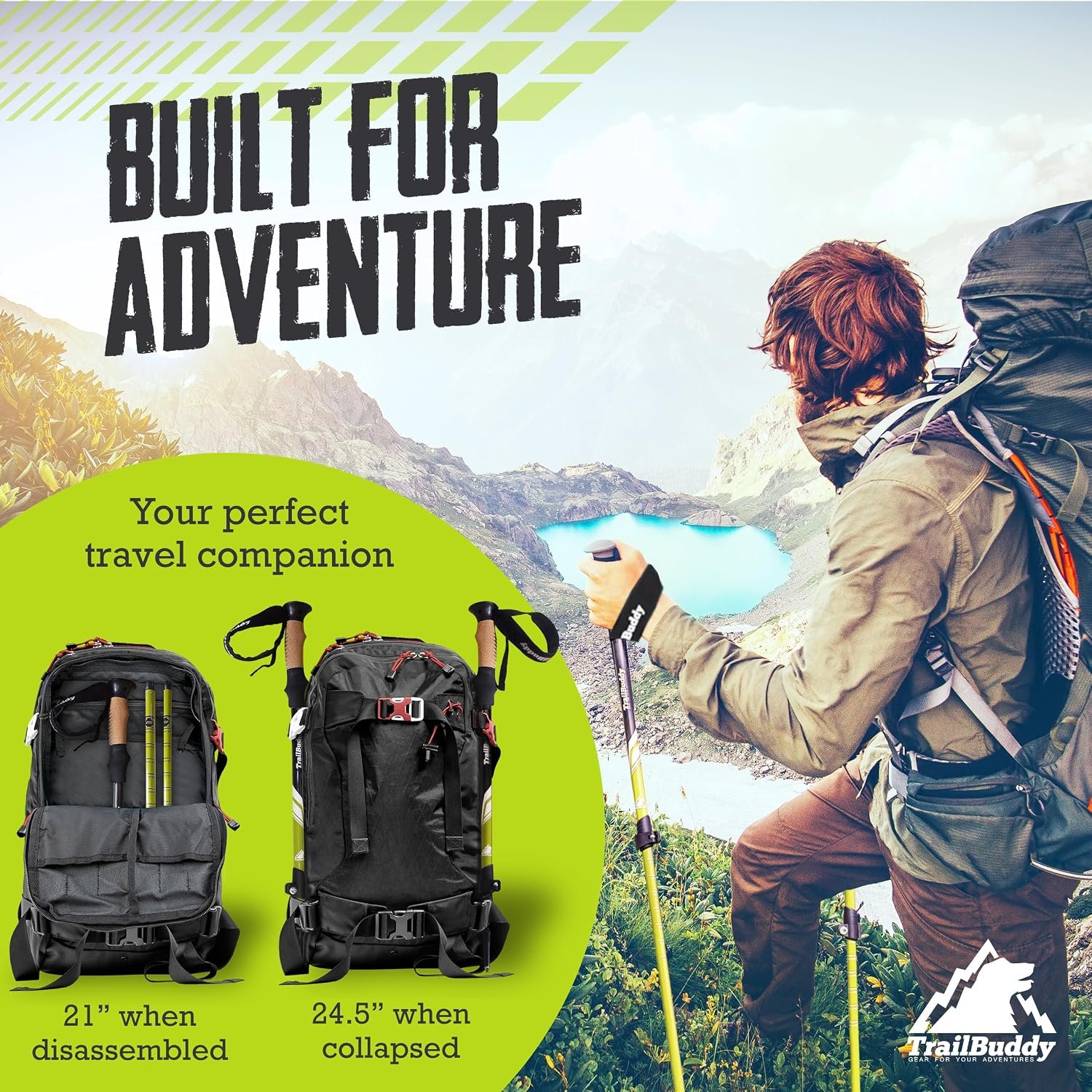 TrailBuddy Trekking Poles – Lightweight 7075 Aluminum Hiking Poles for Women, Men & Seniors – Collapsible Walking Sticks for Travel, Trails & Balance - Image 2