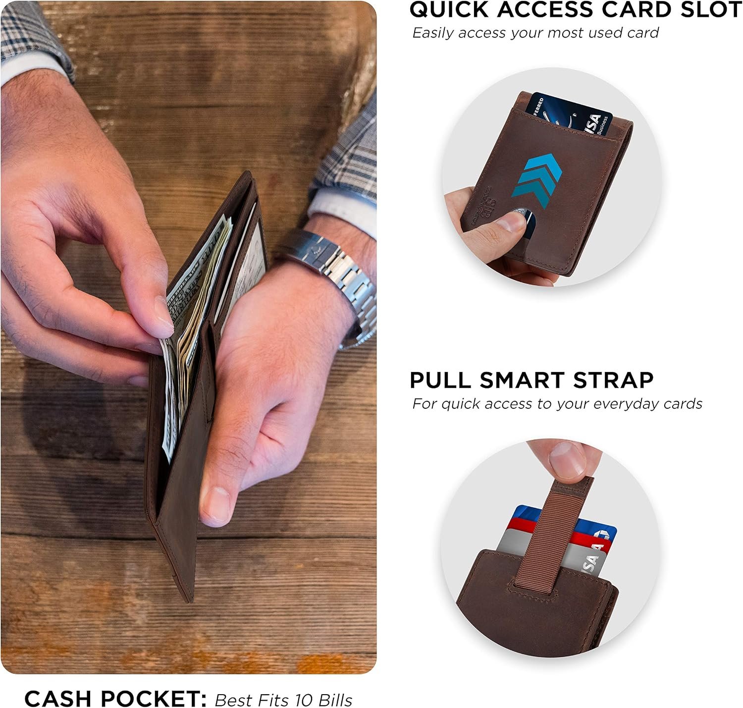 SERMAN BRANDS RFID Blocking Slim Bifold Genuine Leather Thin Minimalist Front Pocket Wallets for Men Billfold Wallet Men Gift - Image 3