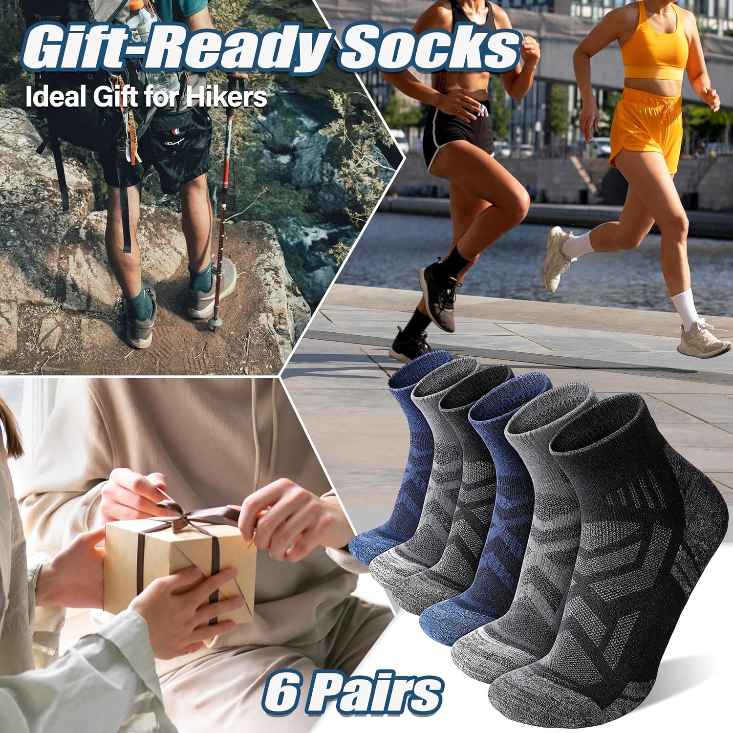 ANTSANG Merino Wool Quarter Ankle Hiking Running Socks for Women and Men | Enhanced Breathability, Dynamic Ventilation, Targeted Cushion, Stabilization System, Warm Thermal, Moisture-Wicking, 6 Pairs - Image 2
