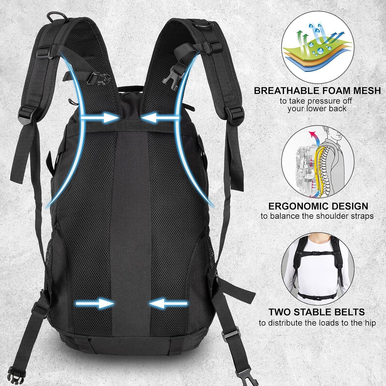 Jueachy Tactical Backpack for Men Hiking Day Pack Molle Military Rucksack Waterproof 30L EDC Bag with USA Flag Patch - Image 5